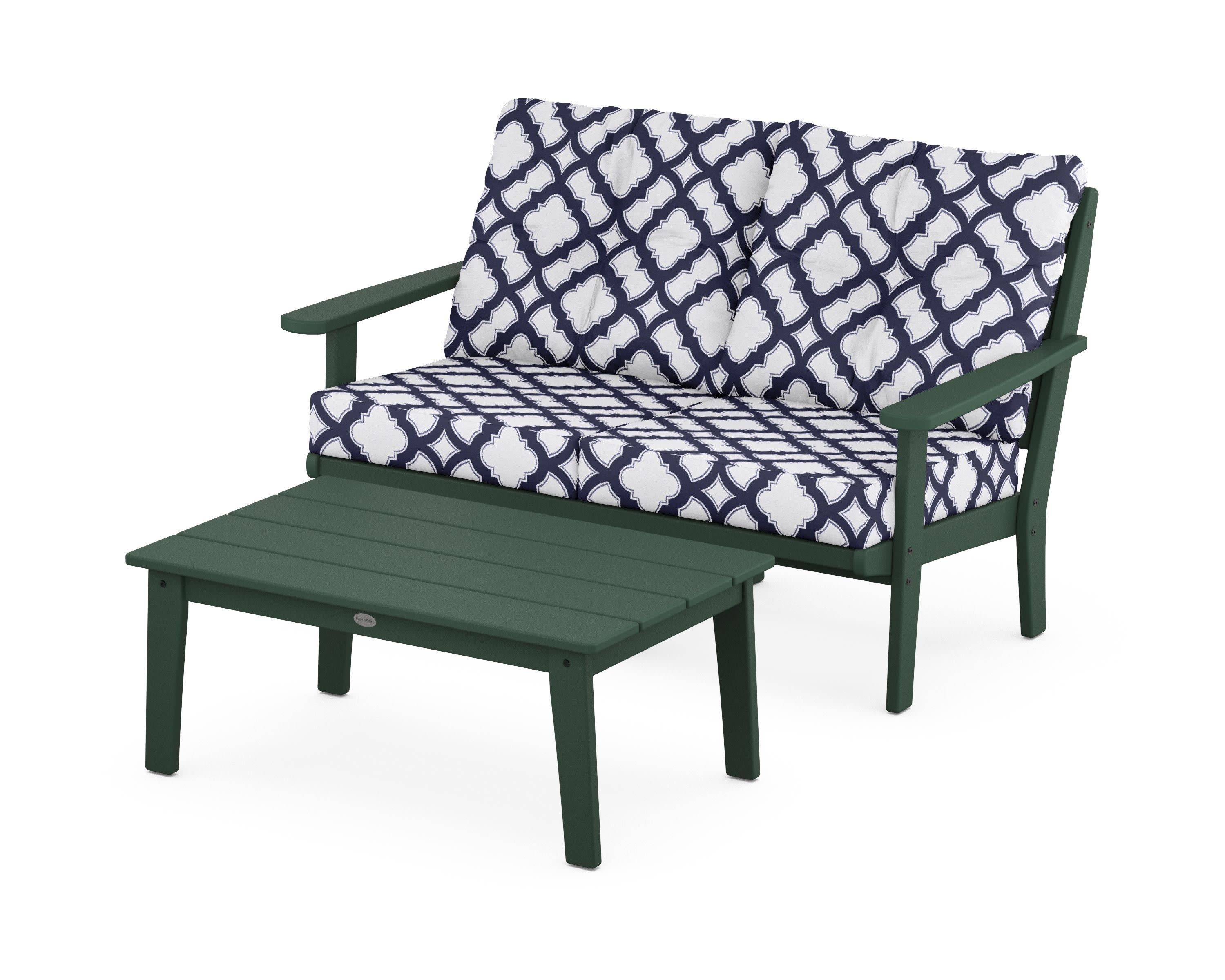 Lakeside 2-Piece Lounge Loveseat Set in Green / Trellis Navy