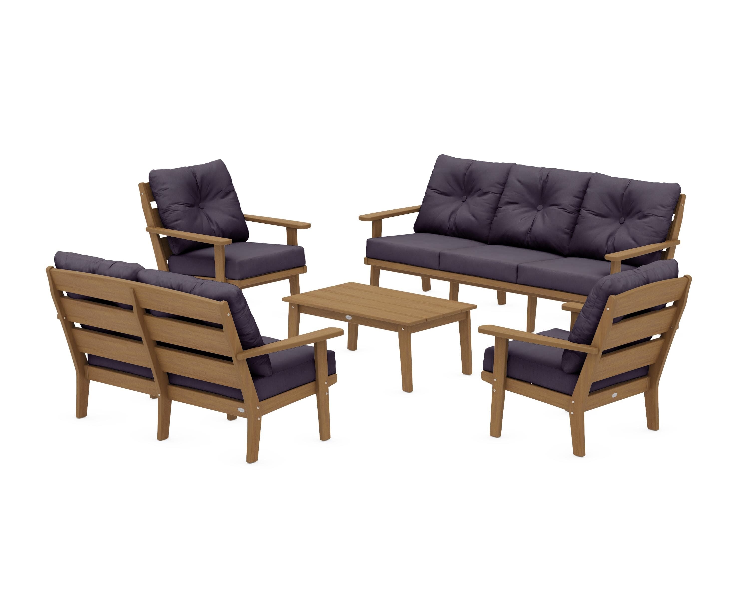 Lakeside 5-Piece Lounge Sofa Set in Natural / Navy Linen