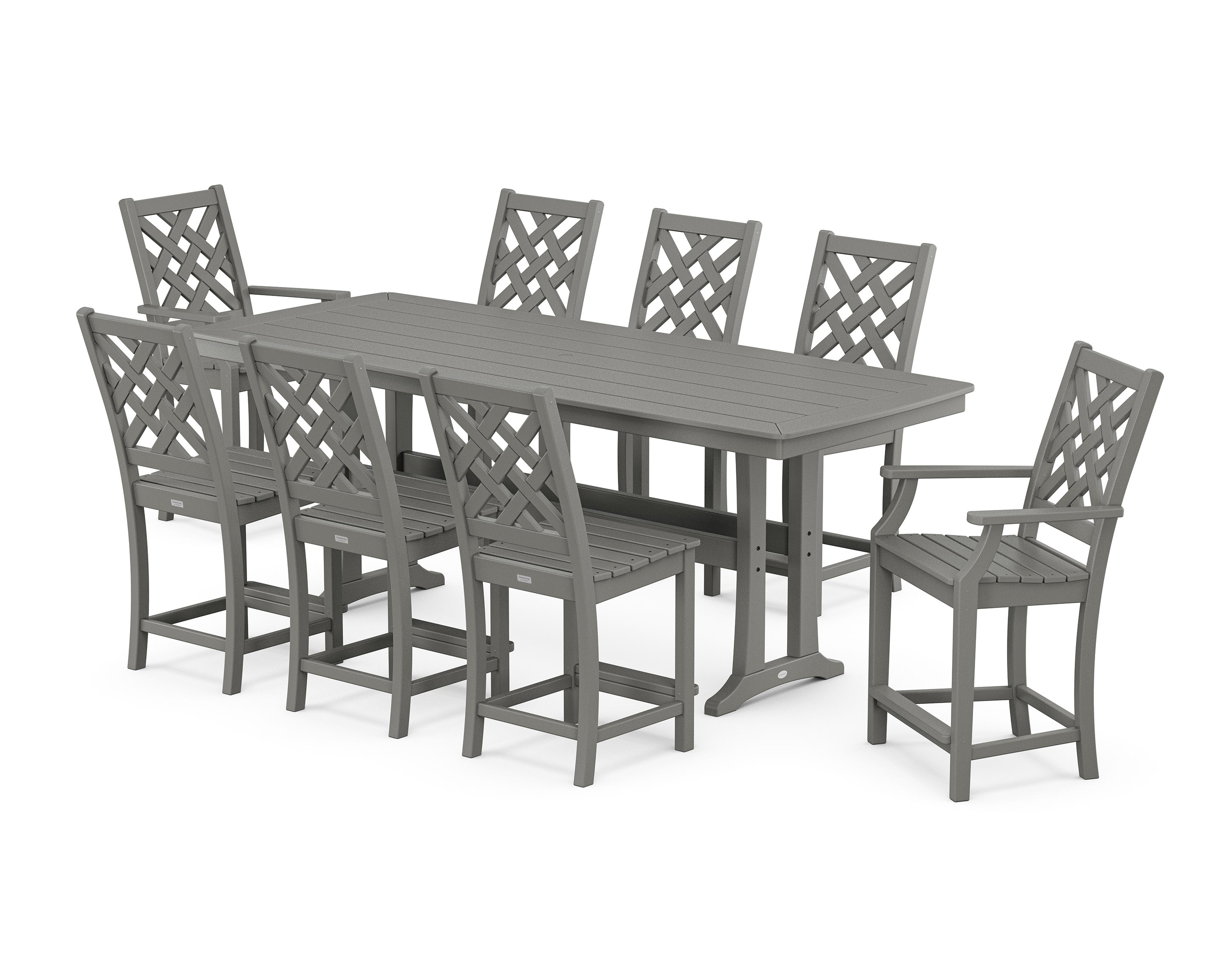 Wovendale 9-Piece Counter Set with Trestle Legs in Slate Grey