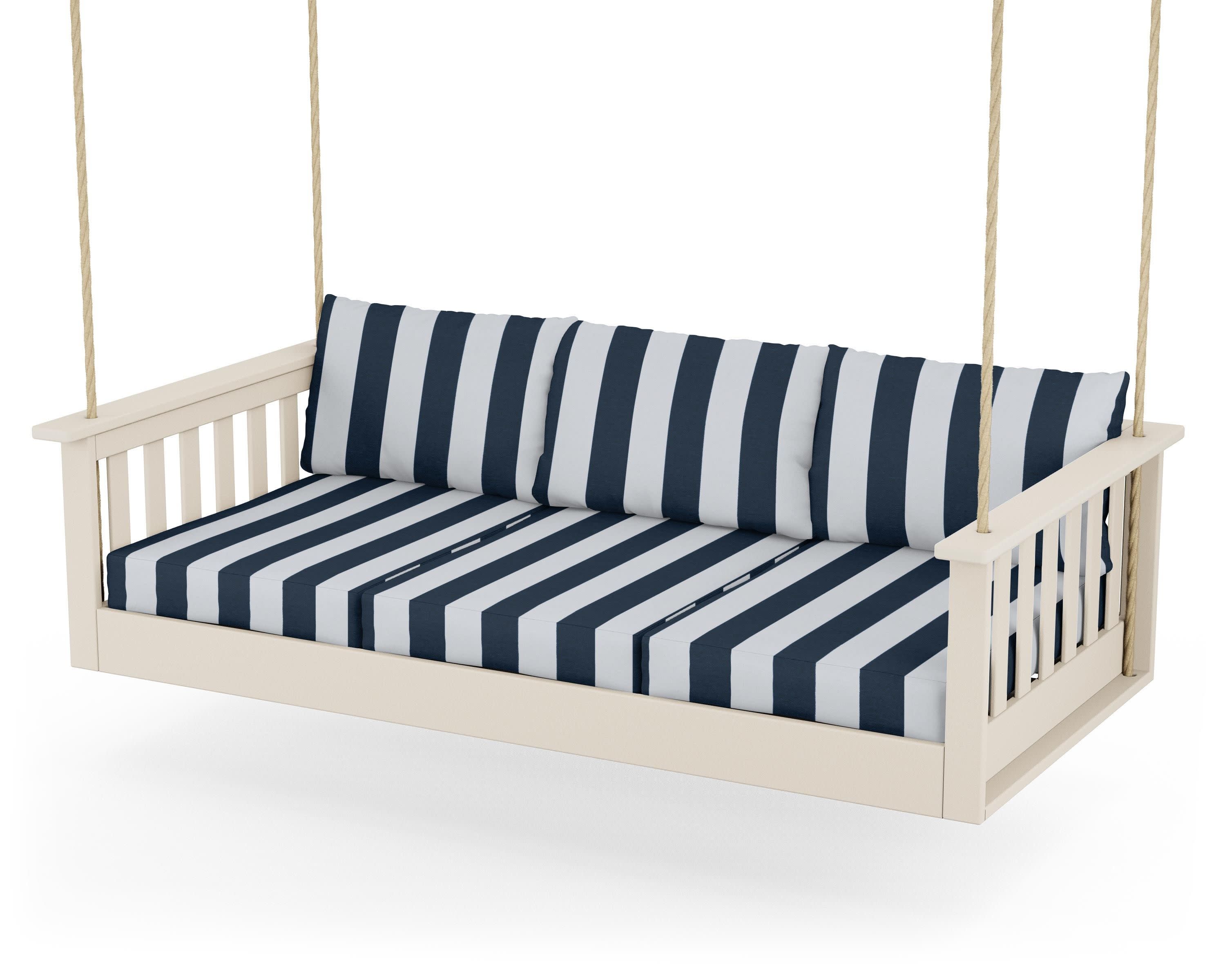 Vineyard Daybed Swing in Sand / Cabana Stripe Marine Indigo