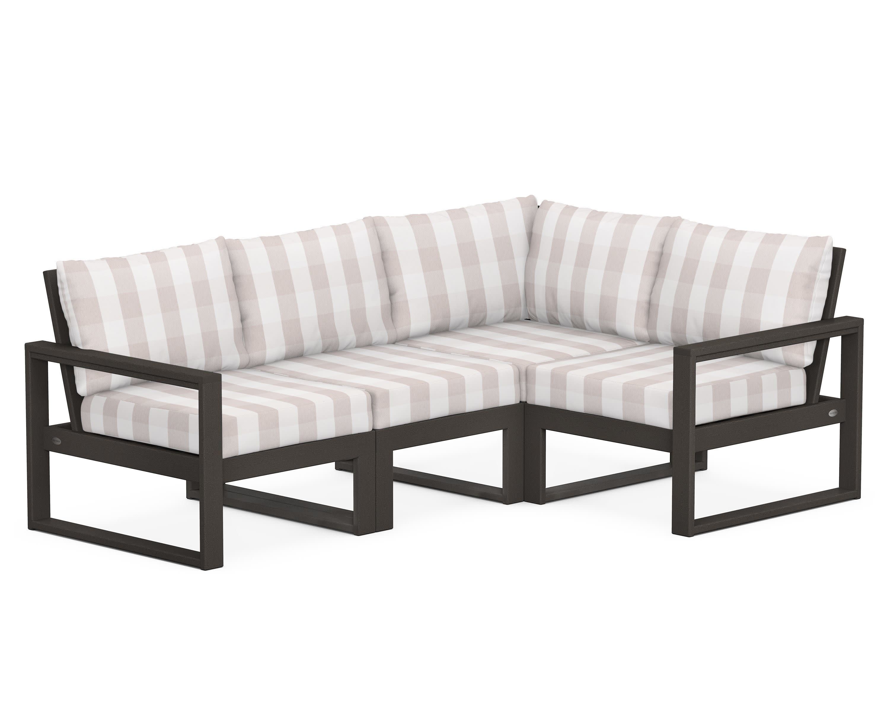 EDGE 4-Piece Modular Deep Seating Set in Vintage Coffee / Buffalo Plaid Dune Burlap