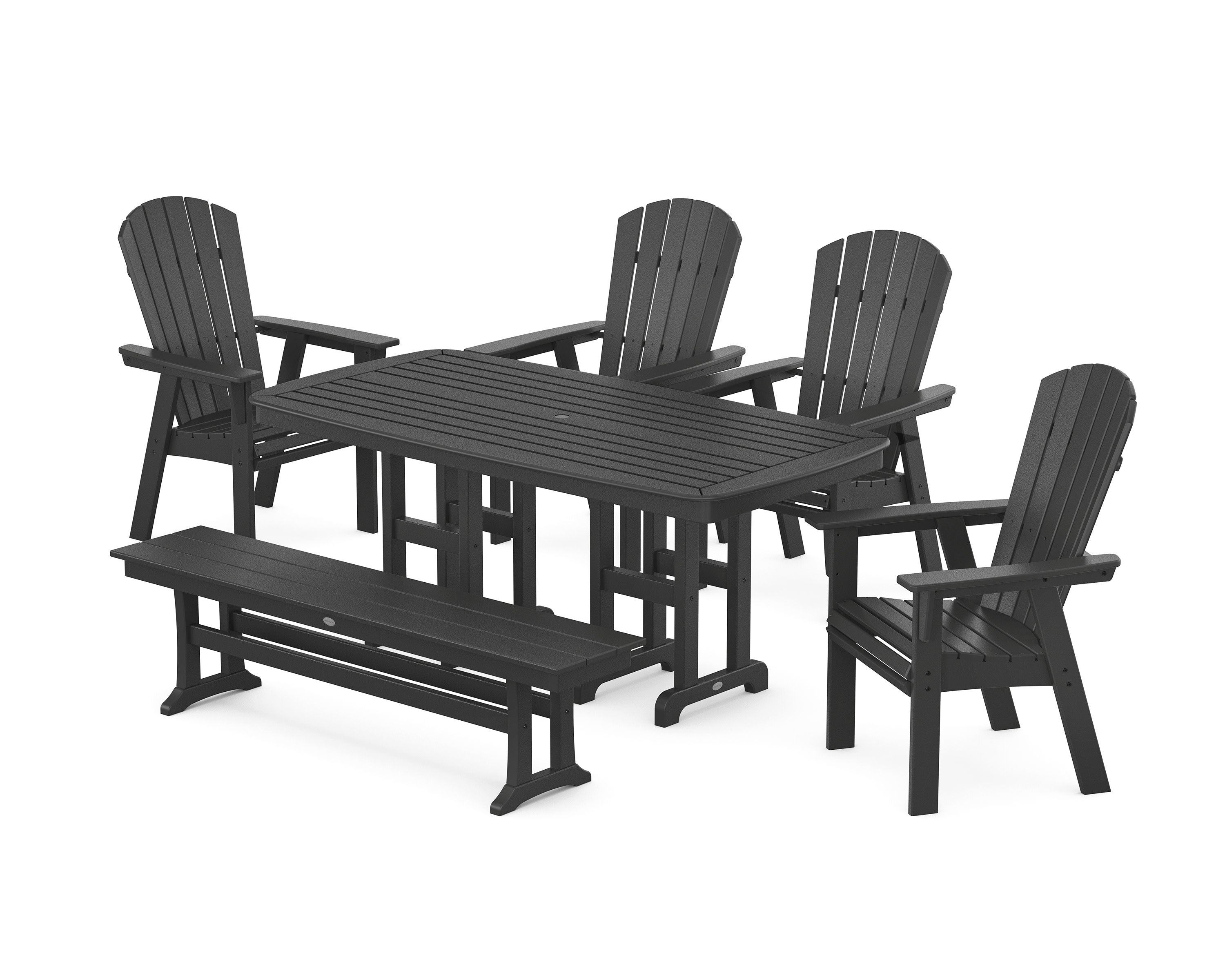 Nautical Curveback Adirondack 6-Piece Dining Set with Bench in Black