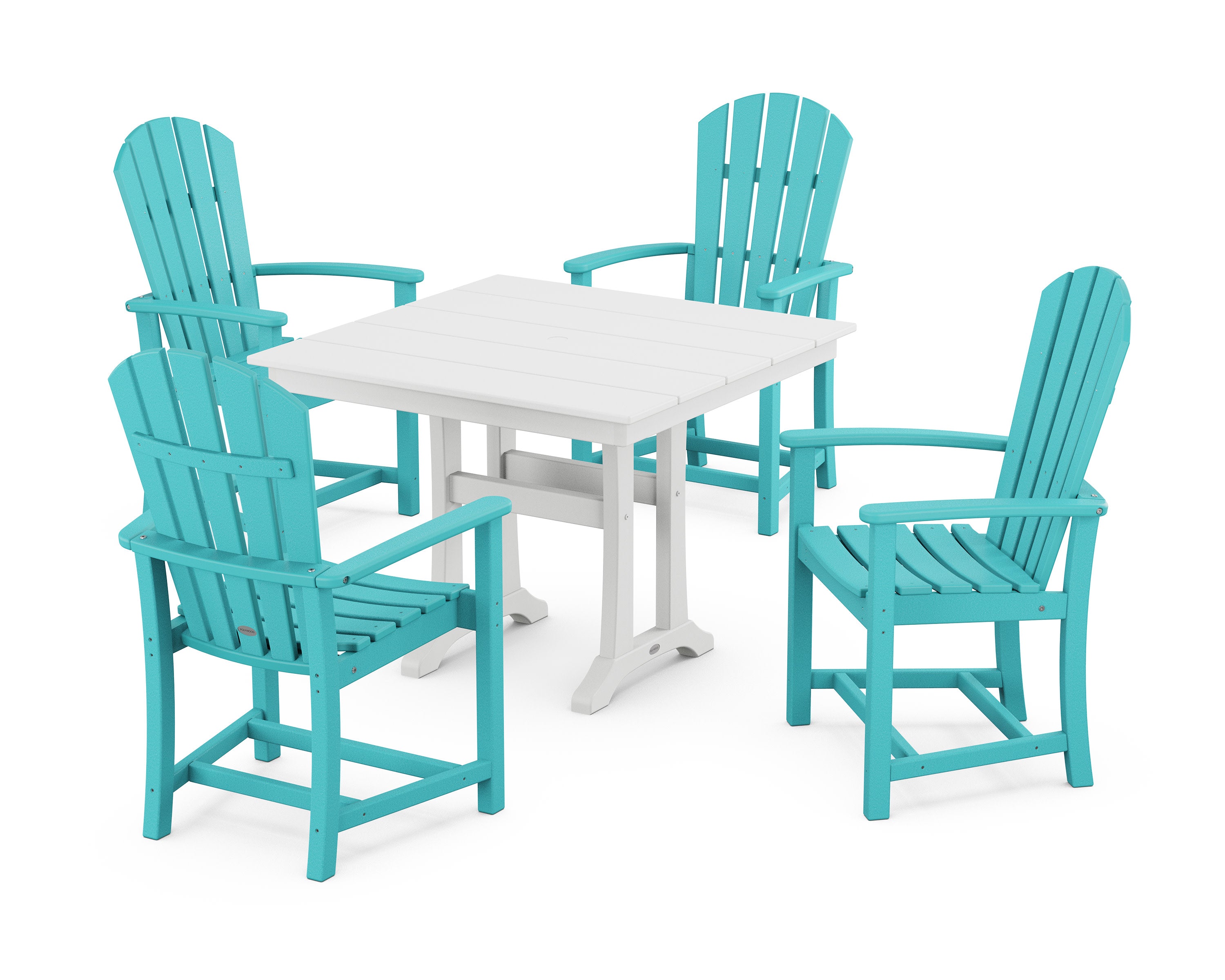 Palm Coast 5-Piece Farmhouse Dining Set With Trestle Legs in Aruba / White