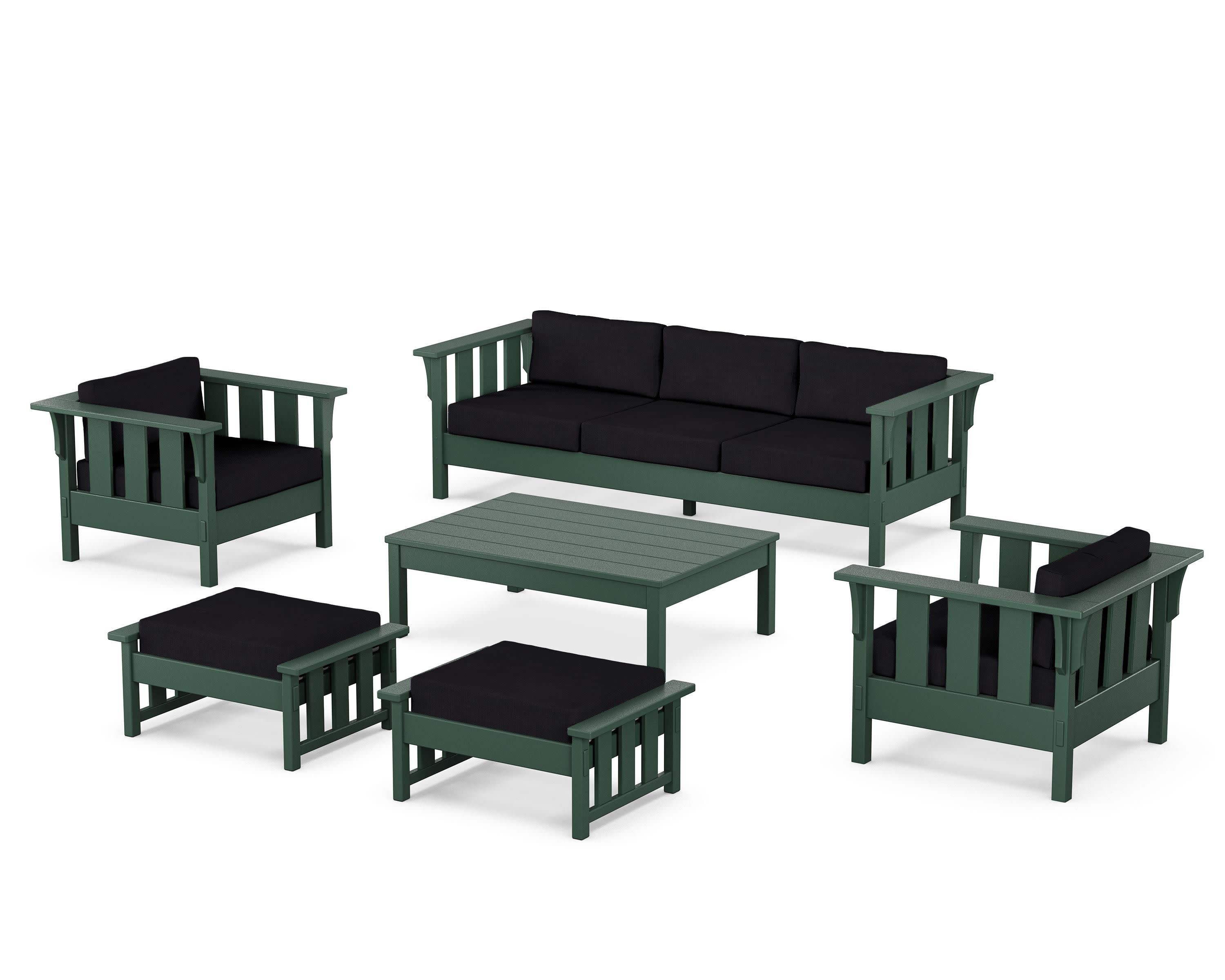 Acadia 6-Piece Lounge Sofa Set in Green / Midnight Linen
