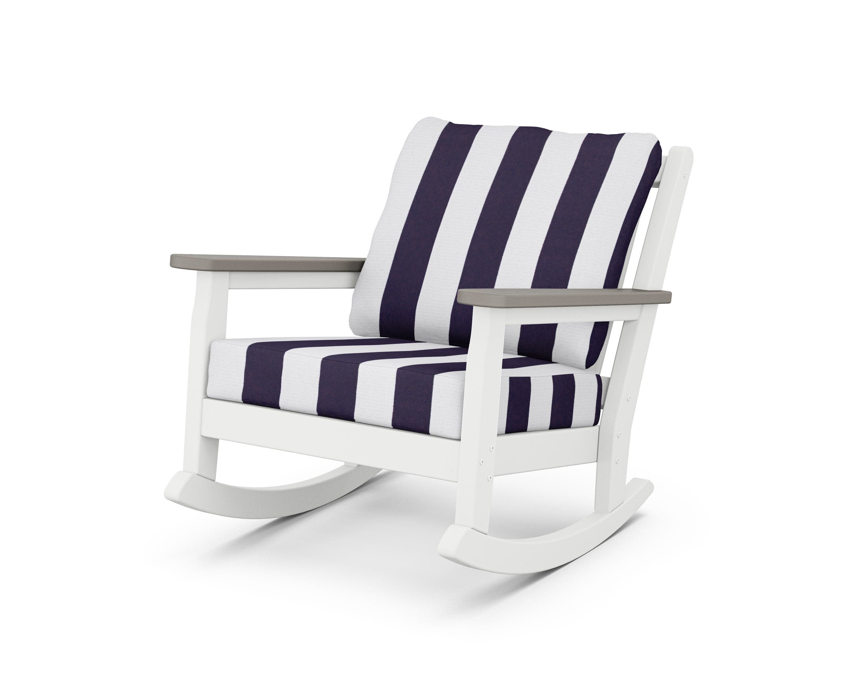 Chippendale Deep Seating Rocking Chair in White / Driftwood / Cabana Stripe Navy