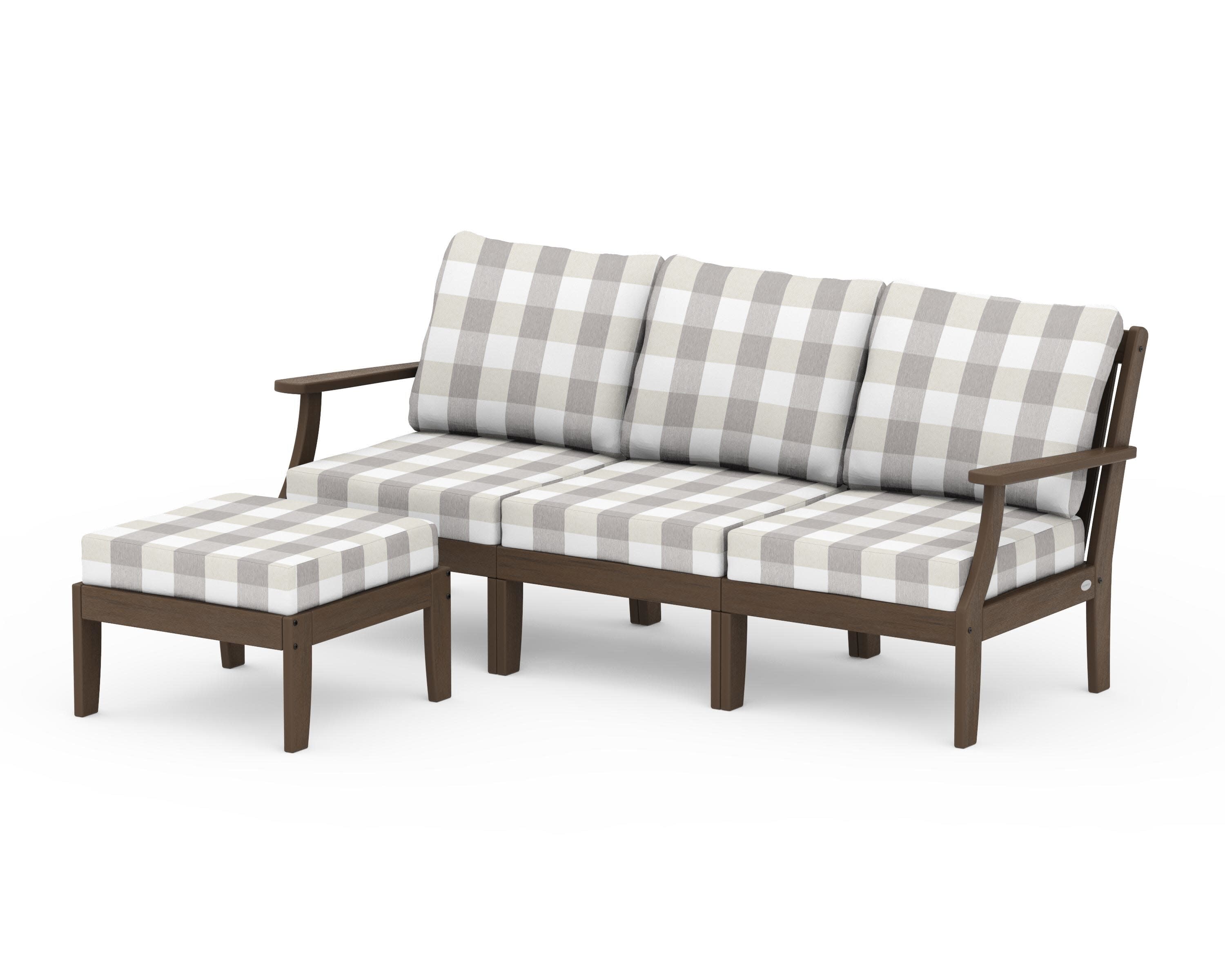 Braxton Modular 4-Piece Deep Seating Set with Ottoman in Kona / Buffalo Plaid Grey Mist
