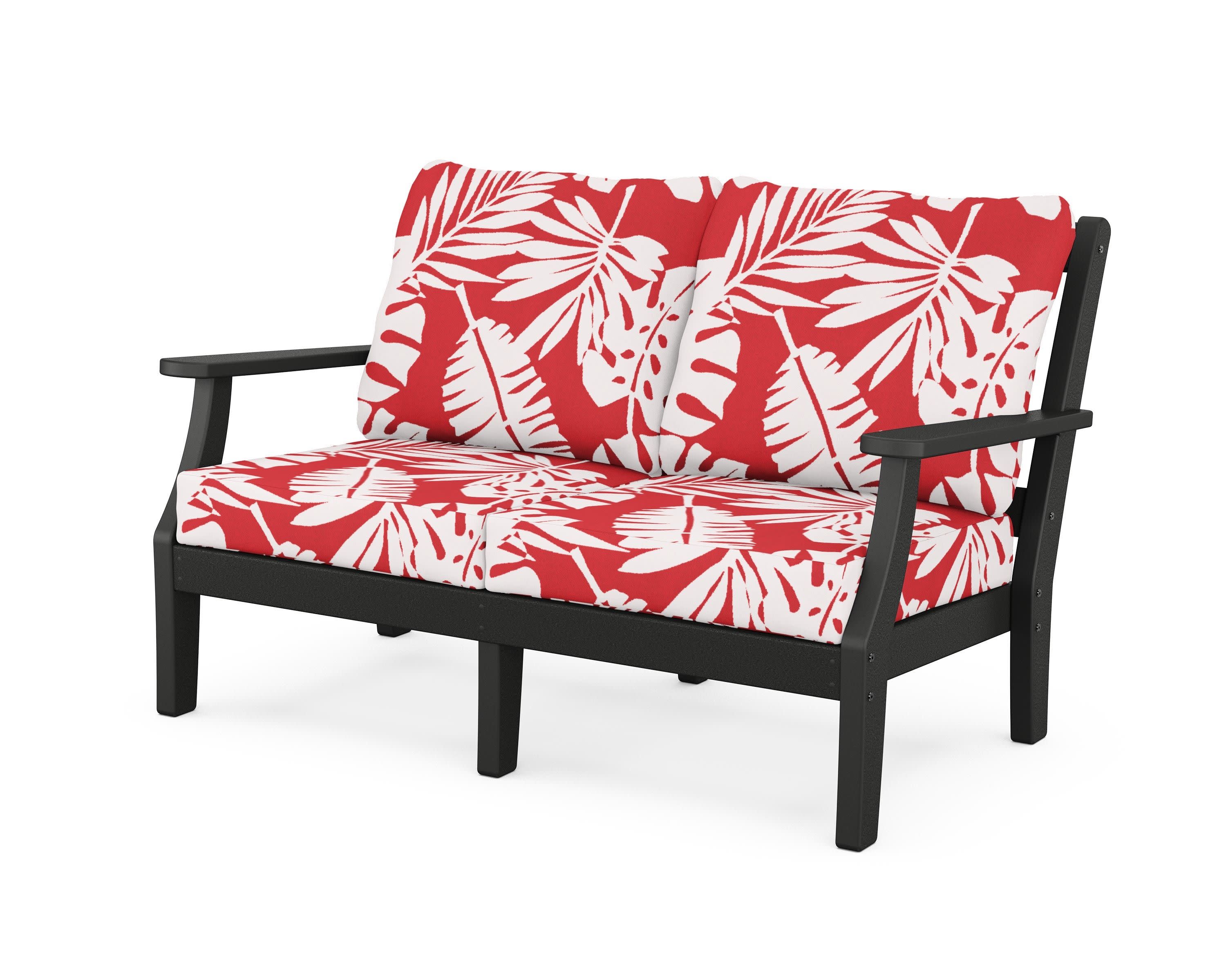 Chinoiserie Deep Seating Loveseat in Black / Leaf Crimson
