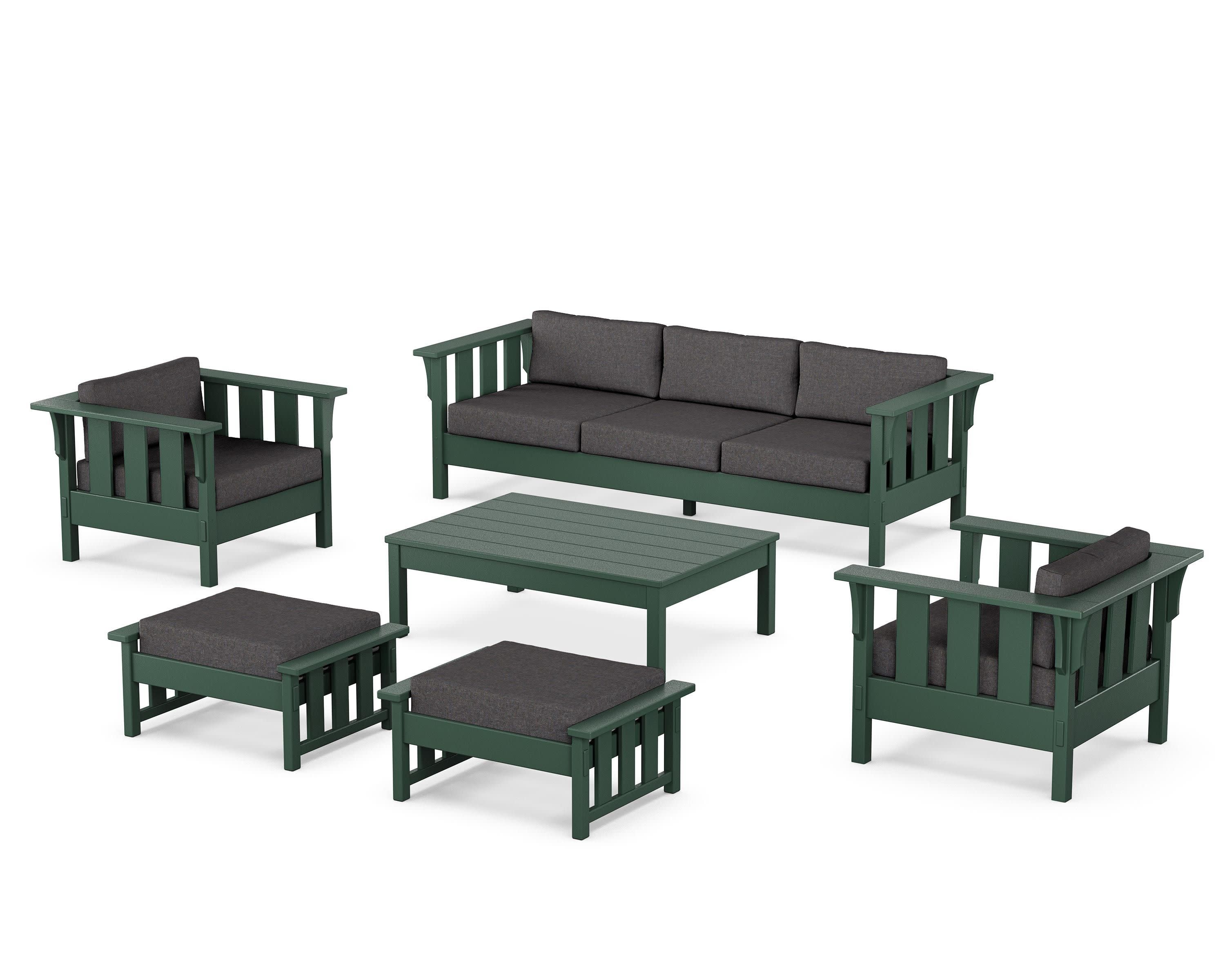 Acadia 6-Piece Lounge Sofa Set in Green / Ash Charcoal