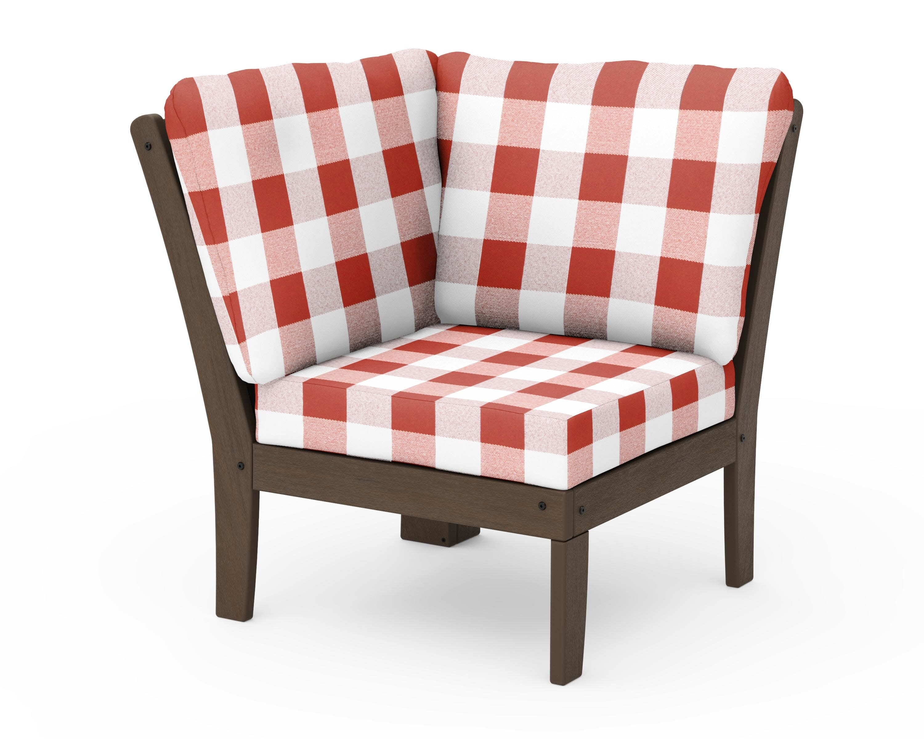 Braxton Modular Corner Chair in Kona / Buffalo Plaid Crimson