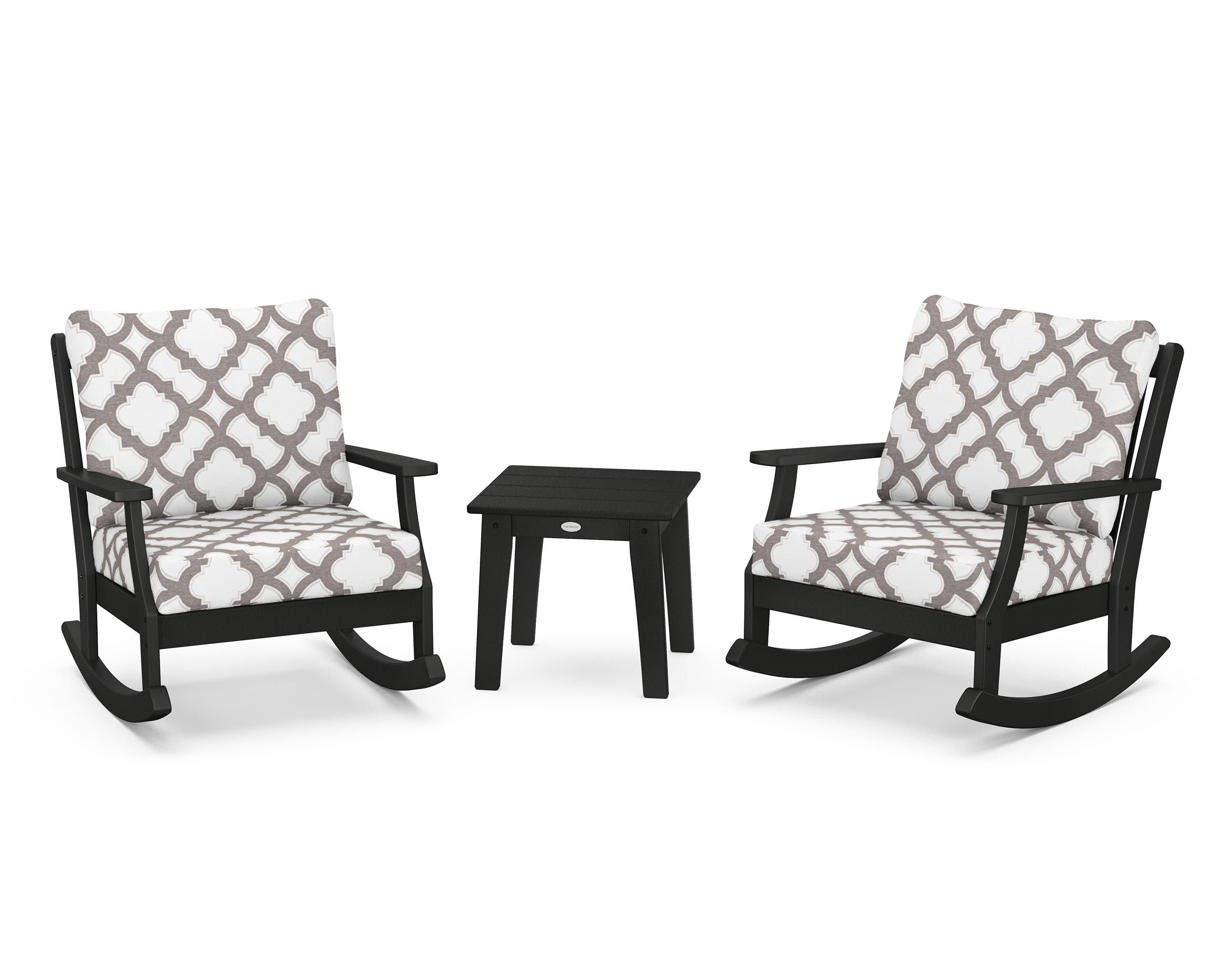 Braxton 3-Piece Deep Seating Rocker Set in Black / Trellis Grey Mist