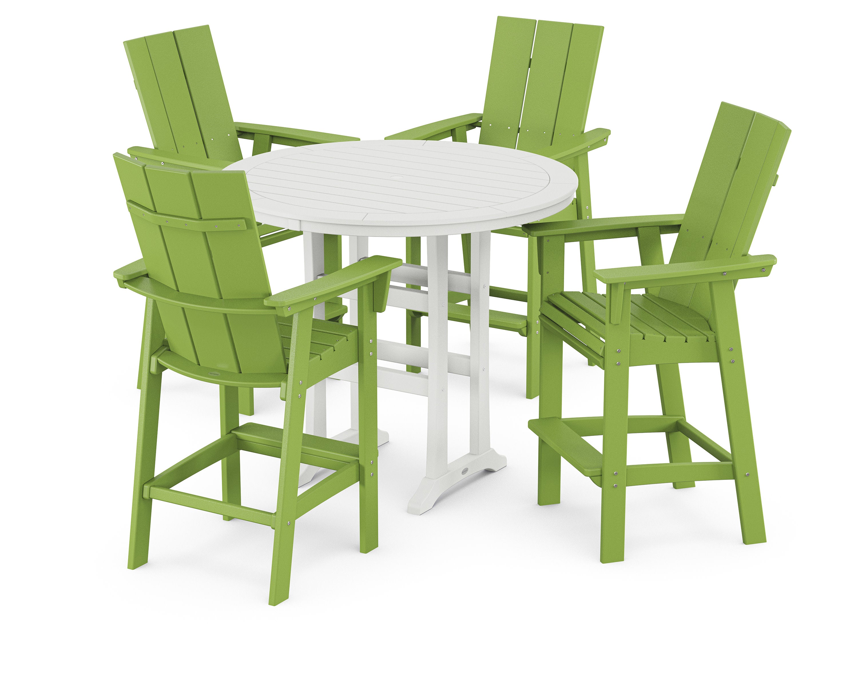 Modern Curveback Adirondack 5-Piece Nautical Trestle Bar Set in Lime / White