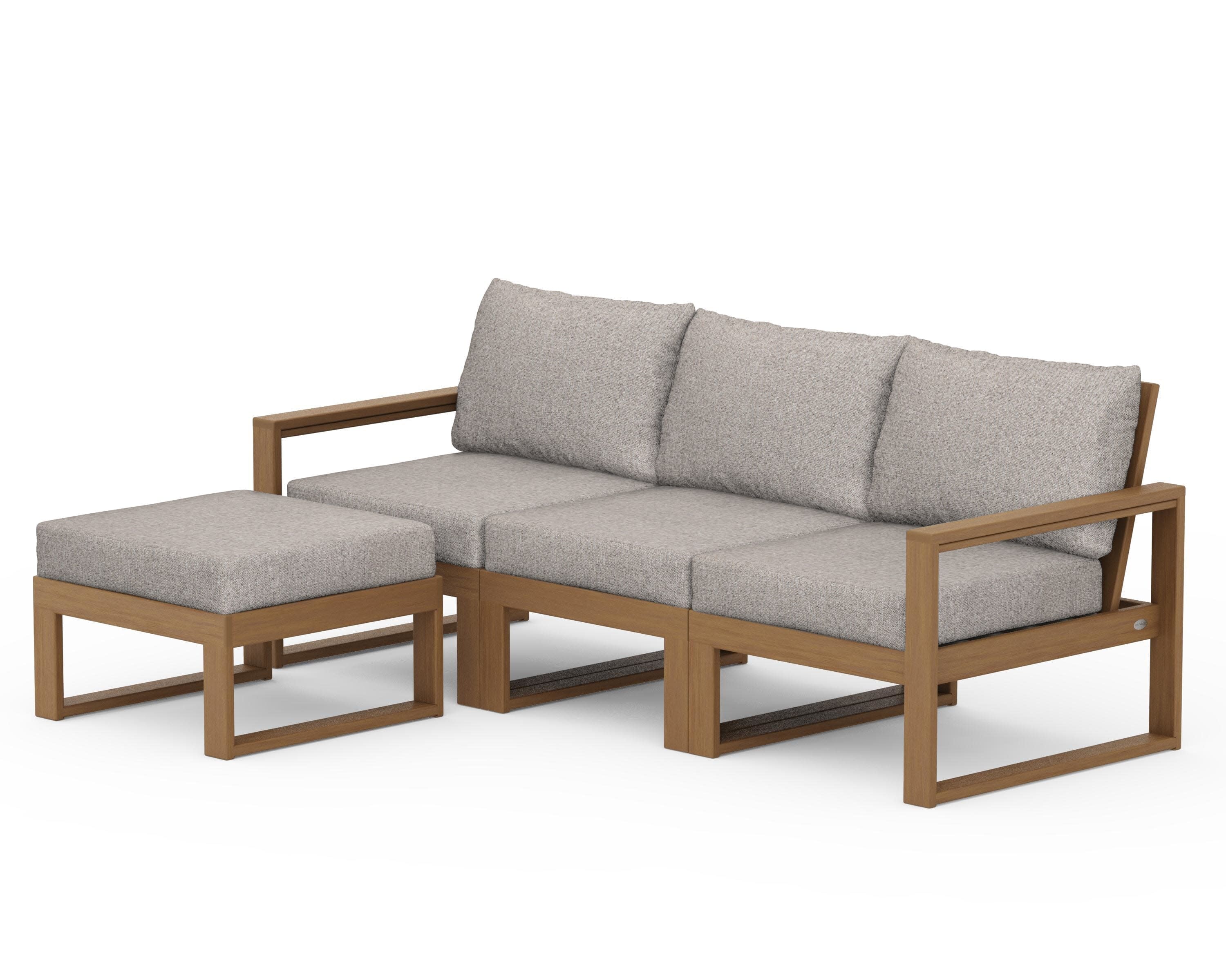 EDGE 4-Piece Modular Deep Seating Set with Ottoman in Natural / Weathered Tweed