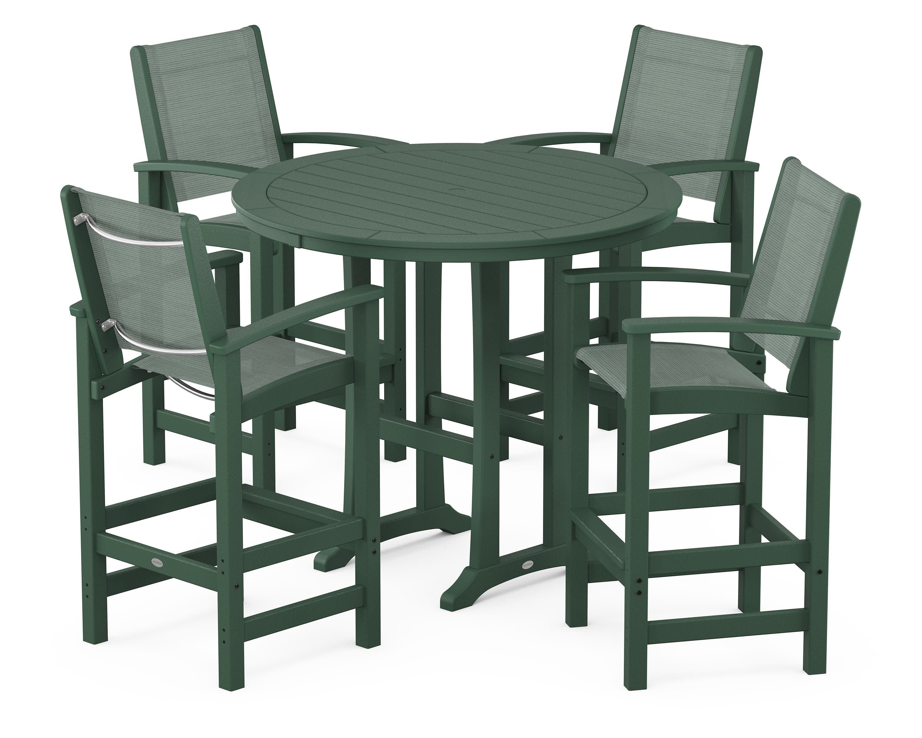 Coastal 5-Piece Nautical Trestle Bar Set in Green / Dupioni Sea Mist Sling