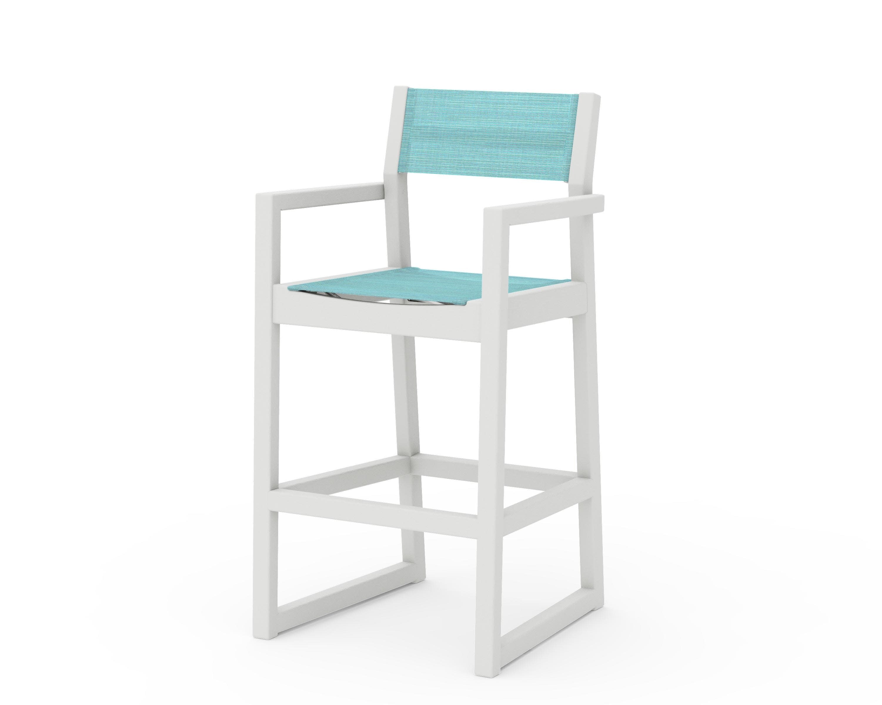 EDGE Sling Bar Arm Chair in Vintage White / Dupioni Aquamarine Sling