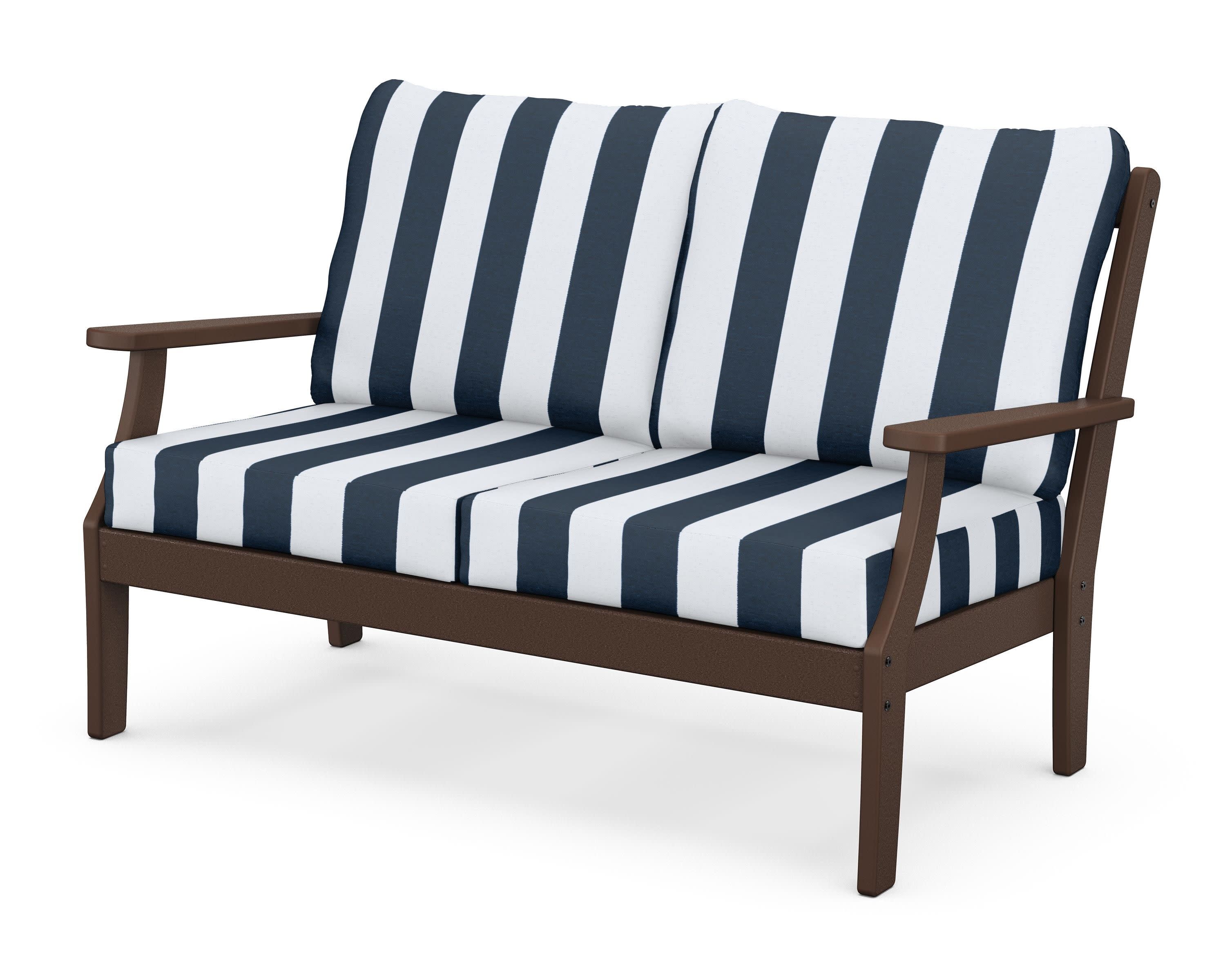 Braxton Deep Seating Loveseat in Mahogany / Cabana Stripe Marine Indigo