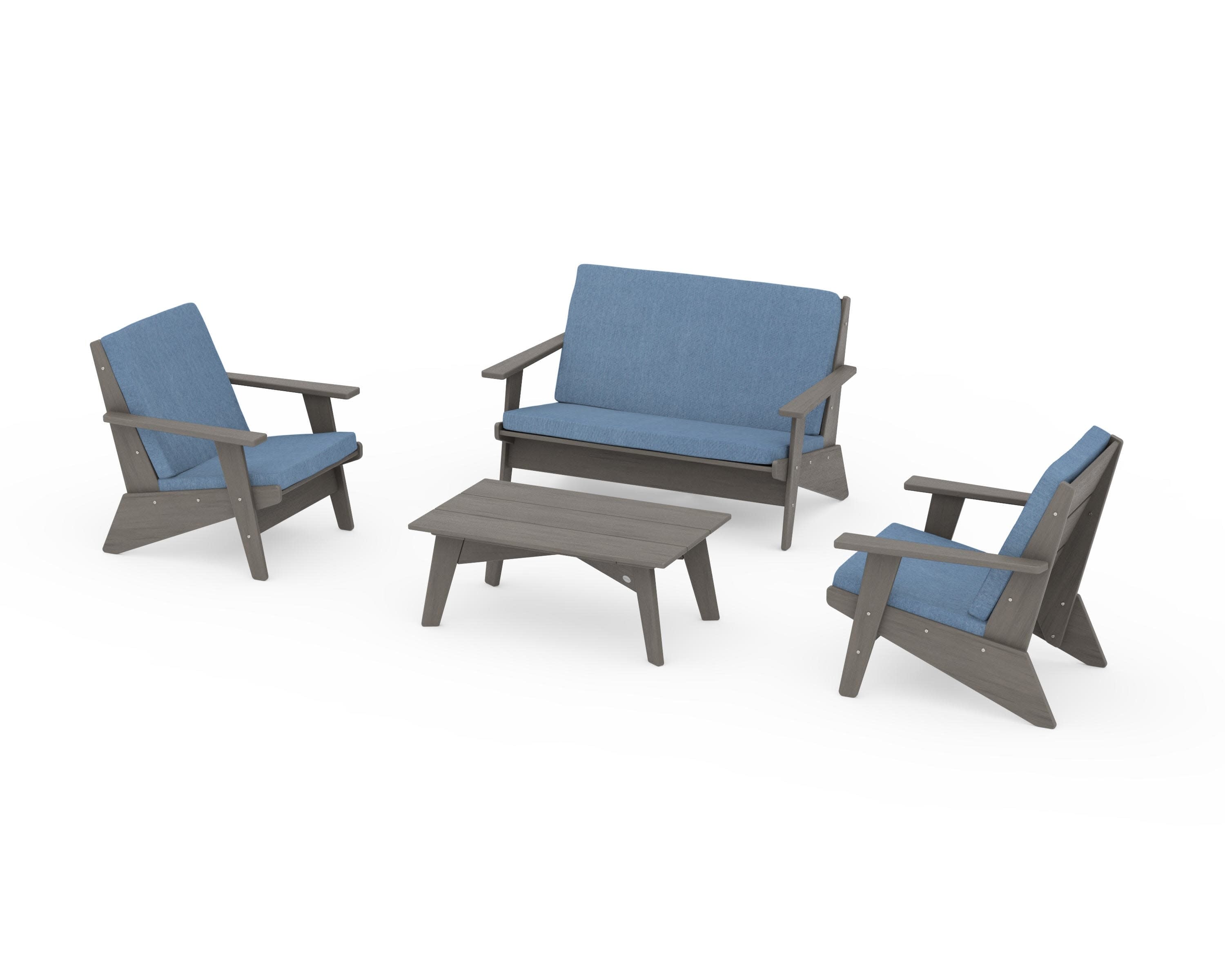Riviera Modern Lounge 4-Piece Set in Driftwood / Sky Blue