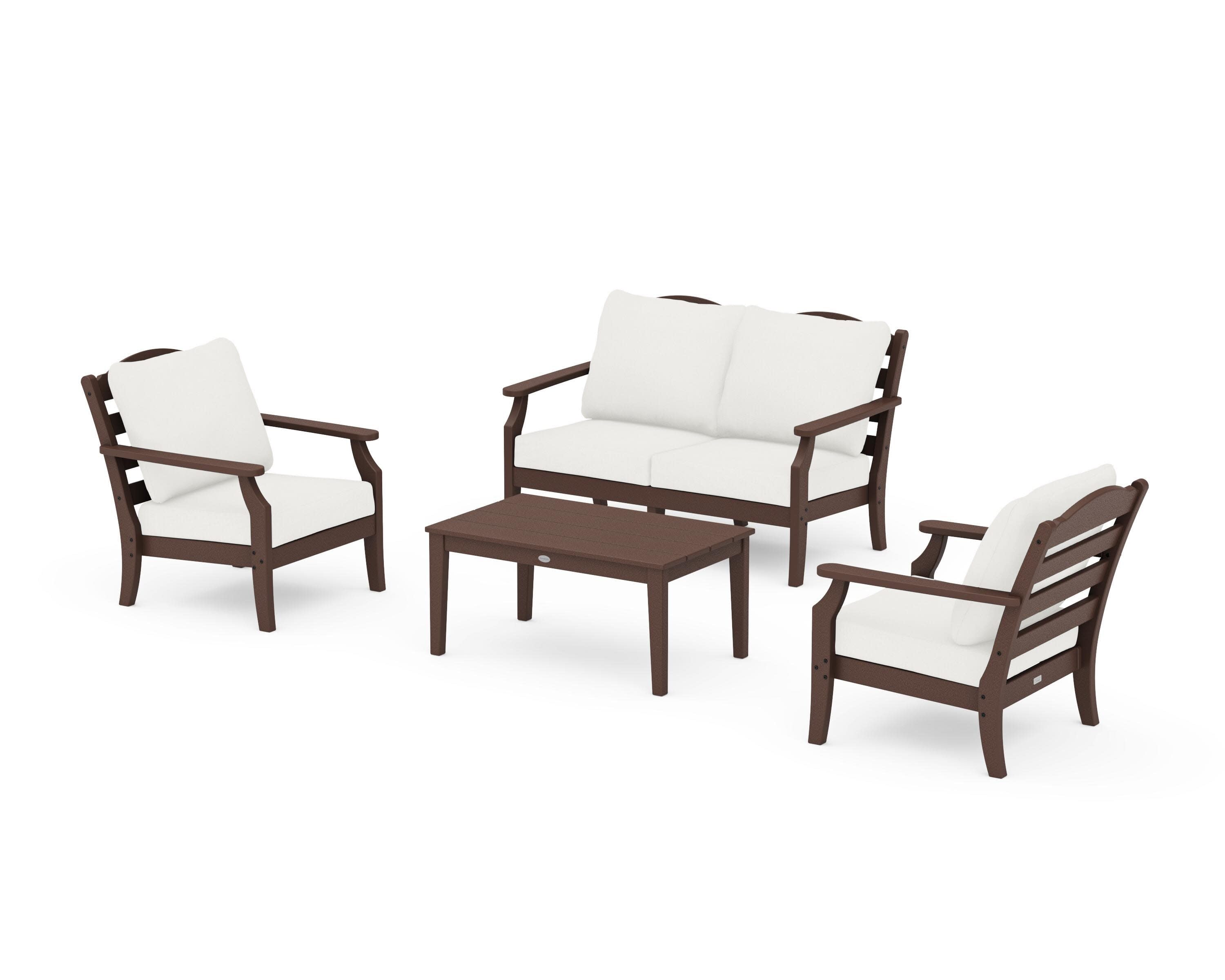 Savannah 4-Piece Deep Seating Set with Loveseat in Mahogany / Natural Linen
