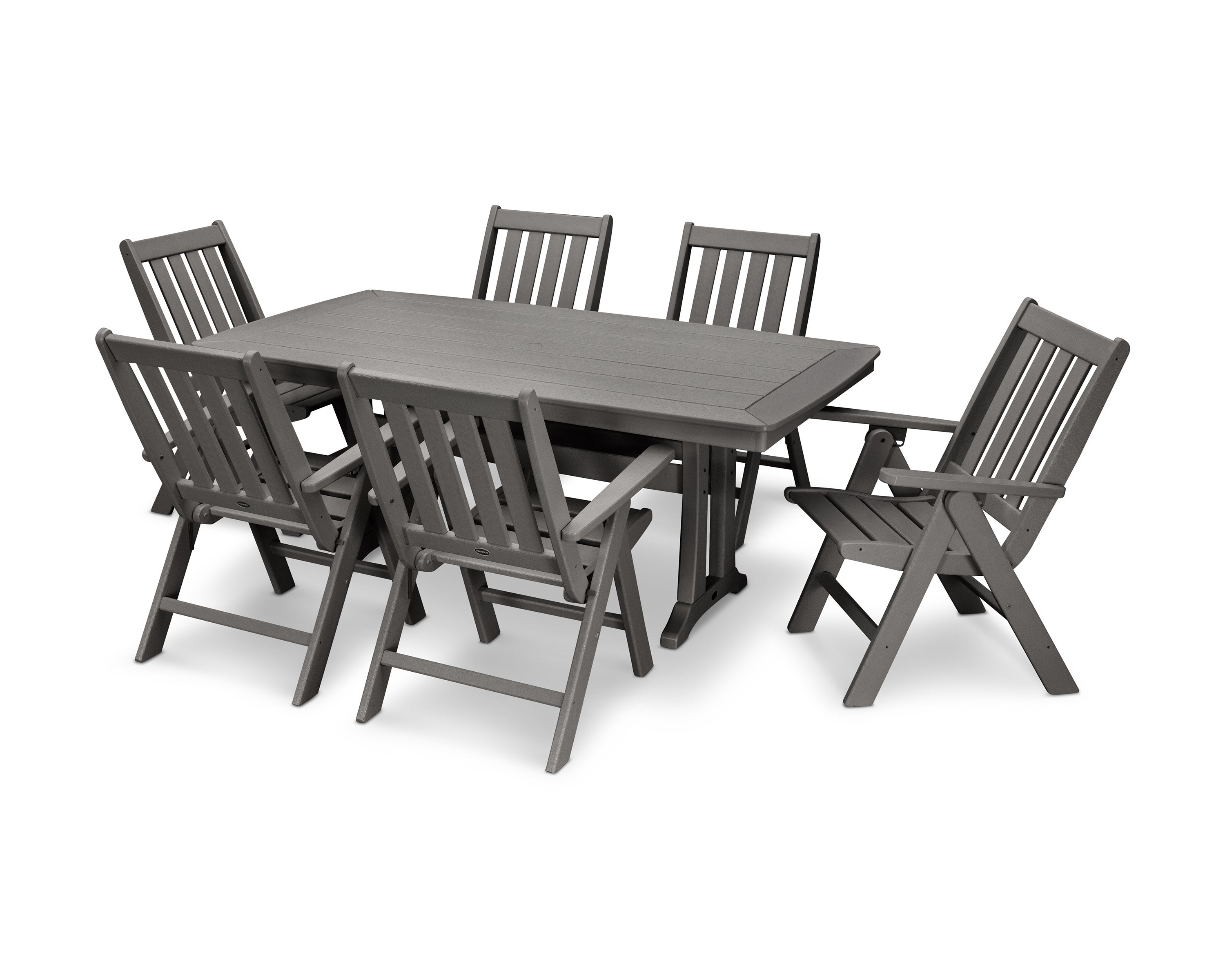 Vineyard Folding Chair 7-Piece Dining Set with Trestle Legs in Slate Grey