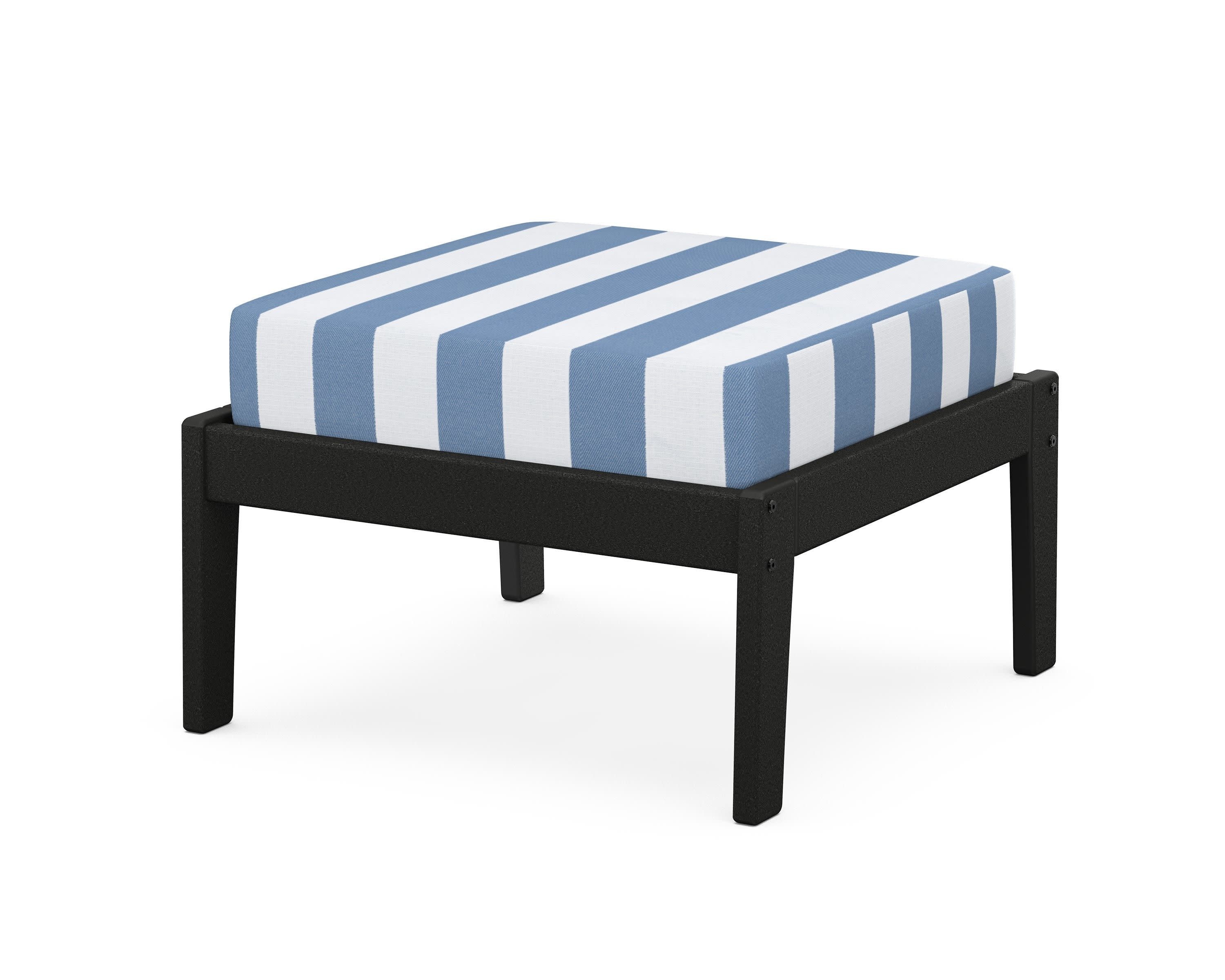 Deep Seating Ottoman in Black / Cabana Stripe Sky Blue