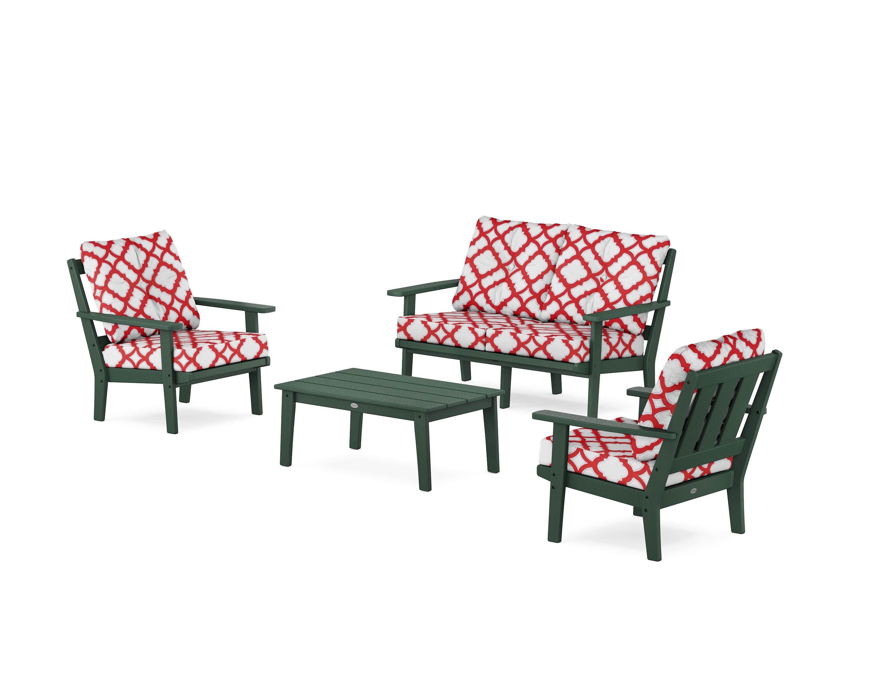 Oxford 4-Piece Deep Seating Set with Loveseat in Green / Trellis Crimson