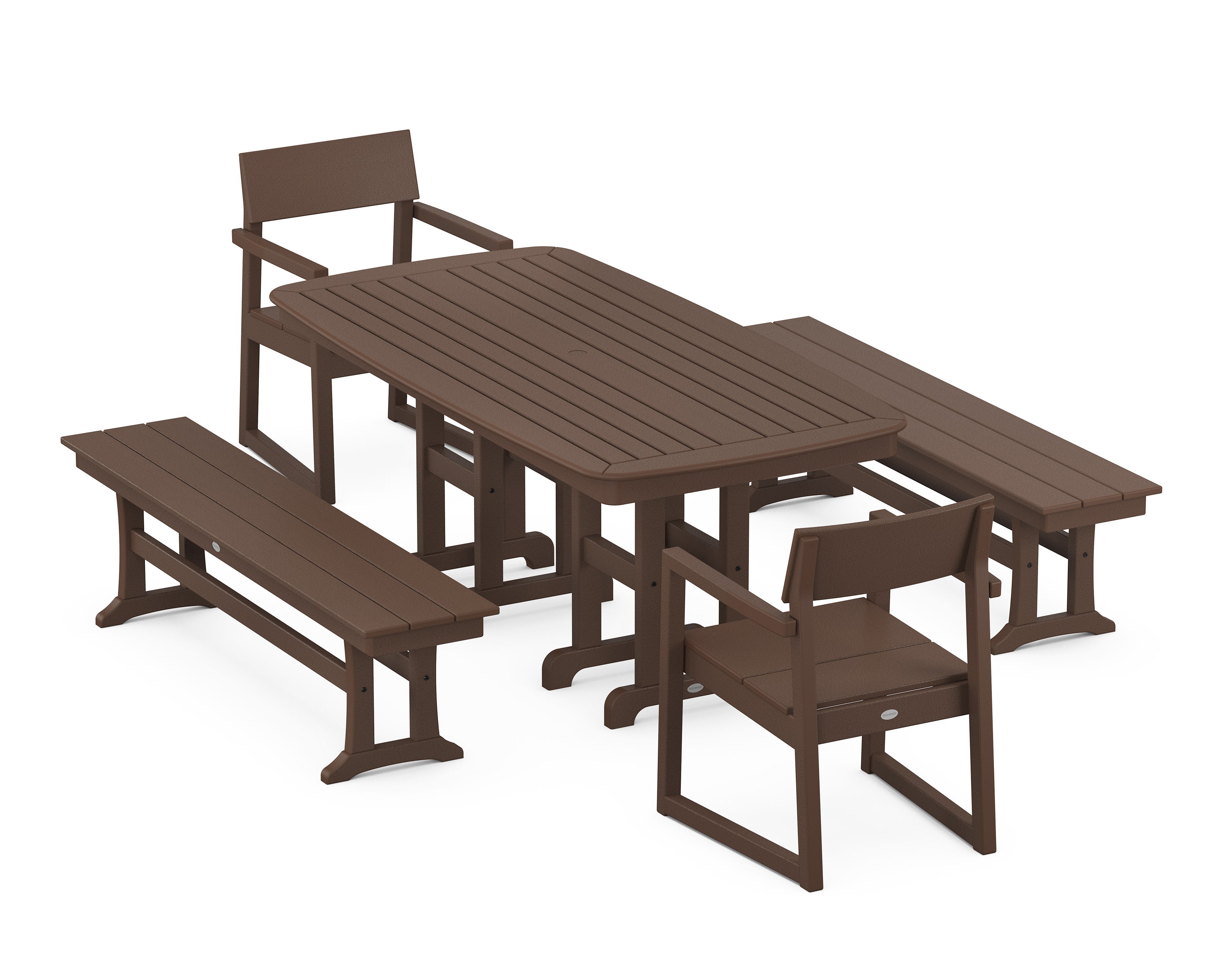 EDGE 5-Piece Dining Set with Benches in Mahogany