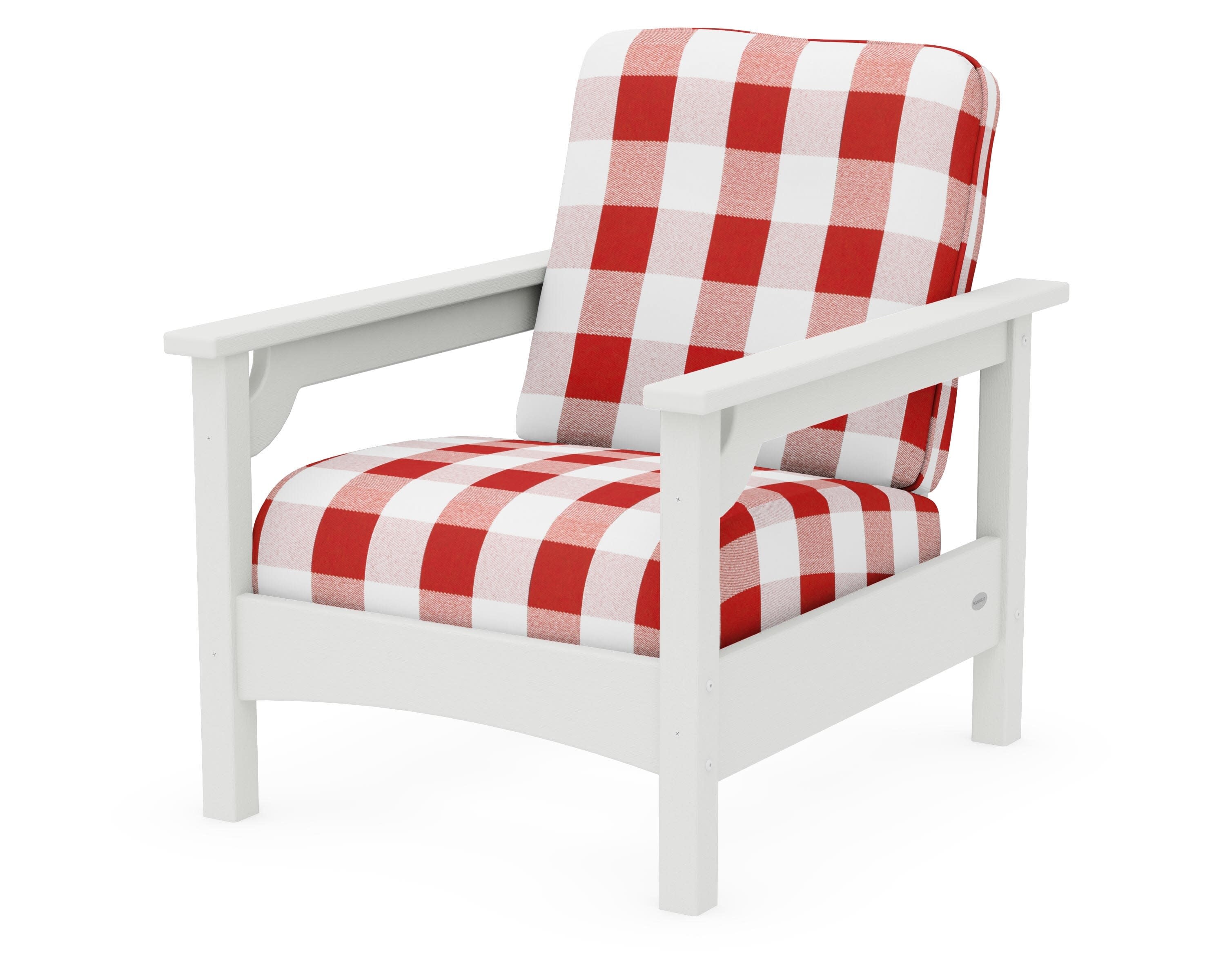 Club Chair in Vintage White / Buffalo Plaid Crimson