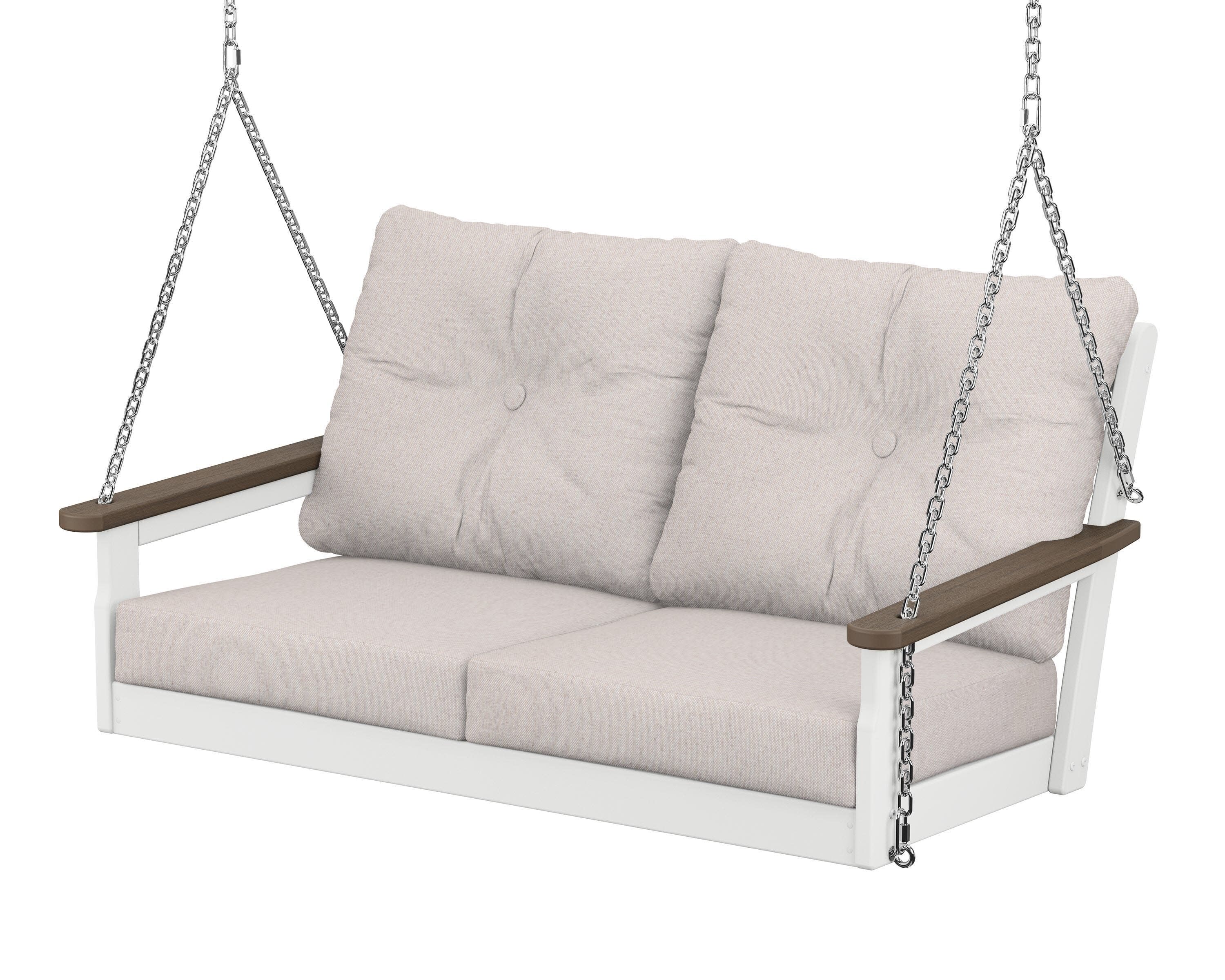 Vineyard Deep Seating Swing in White / Kona / Dune Burlap