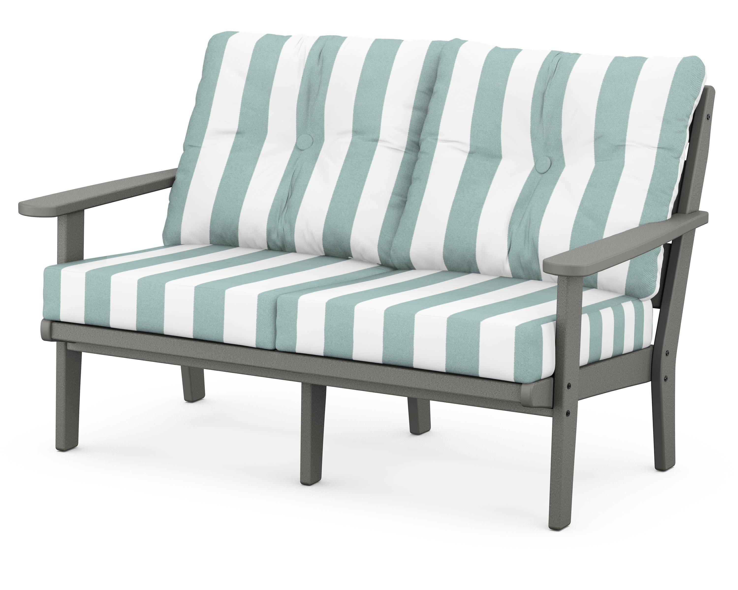 Lakeside Deep Seating Loveseat in Slate Grey / Cabana Stripe Glacier Spa