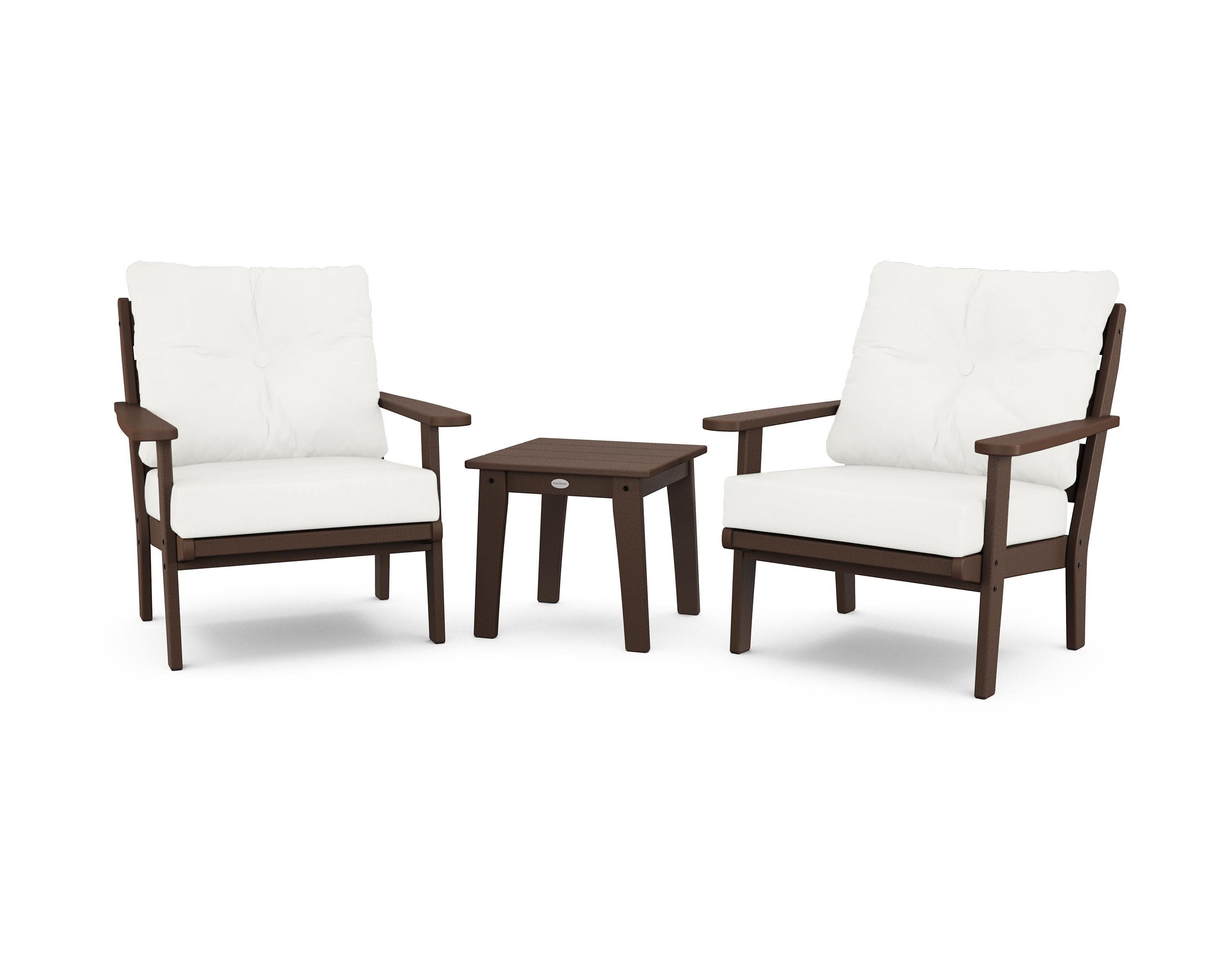 Lakeside 3-Piece Deep Seating Chair Set in Mahogany / Natural Linen