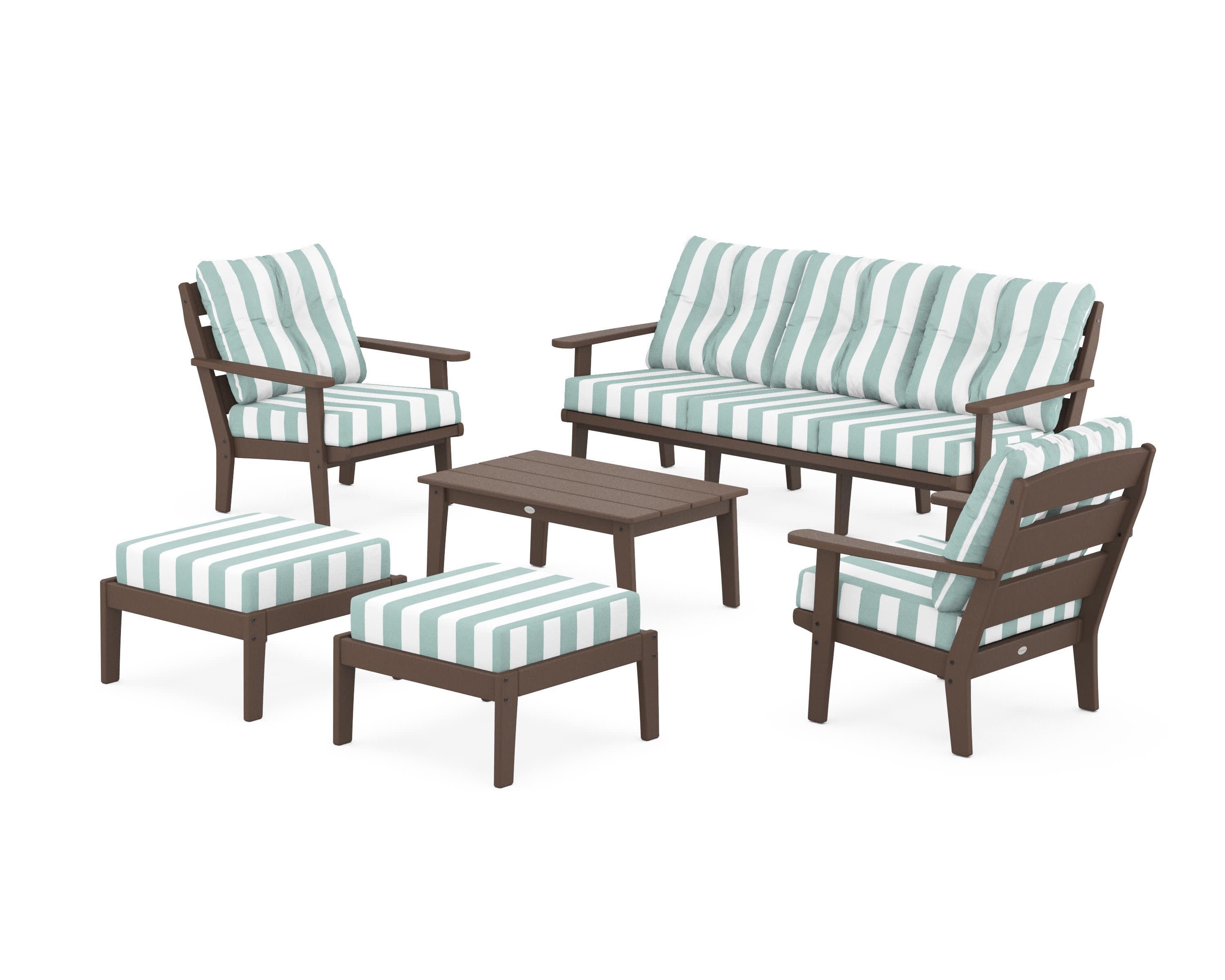 Lakeside 6-Piece Lounge Sofa Set in Mahogany / Cabana Stripe Glacier Spa
