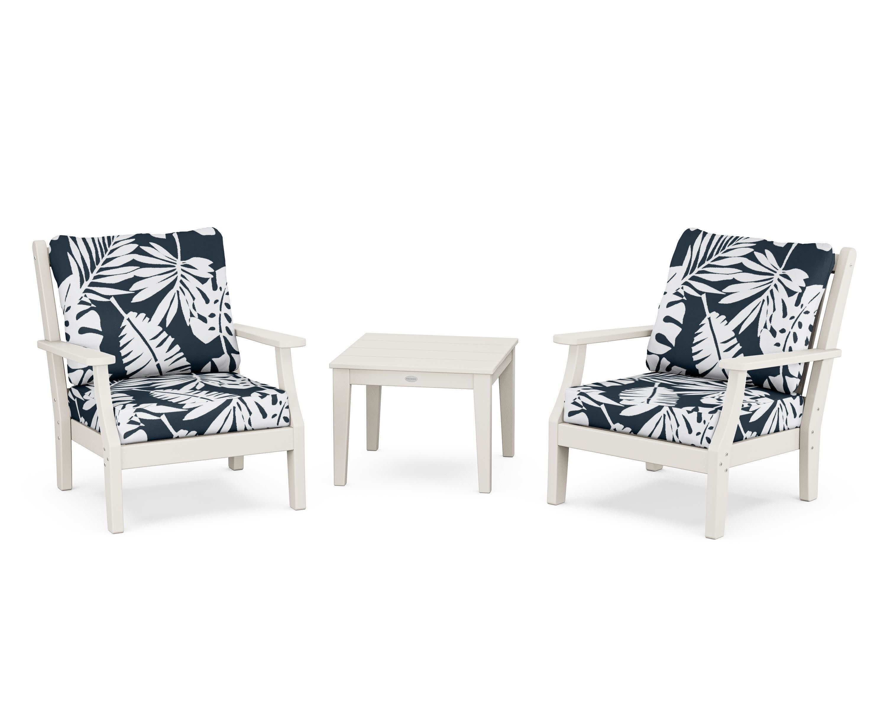 Wovendale 3-Piece Deep Seating Set in Sand / Leaf Marine Indigo