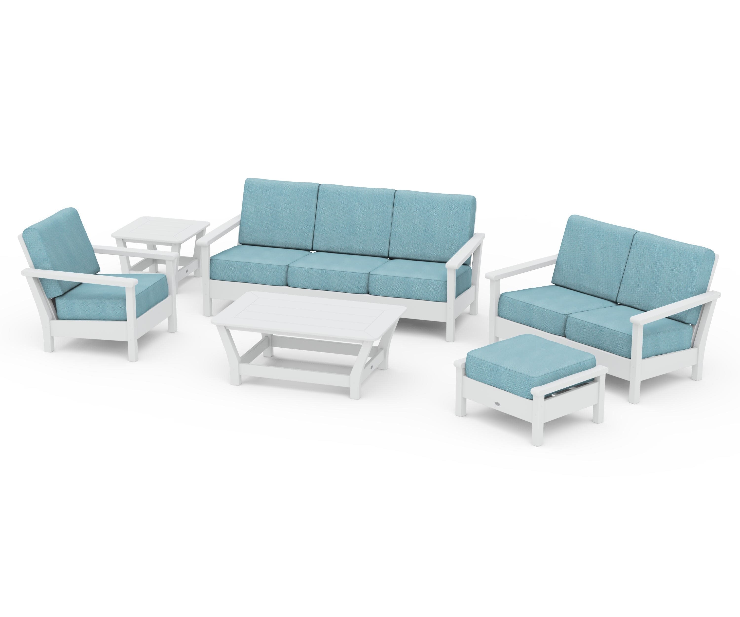 Harbour 6-Piece Outdoor Living Set in White / Lattice Sky Blue