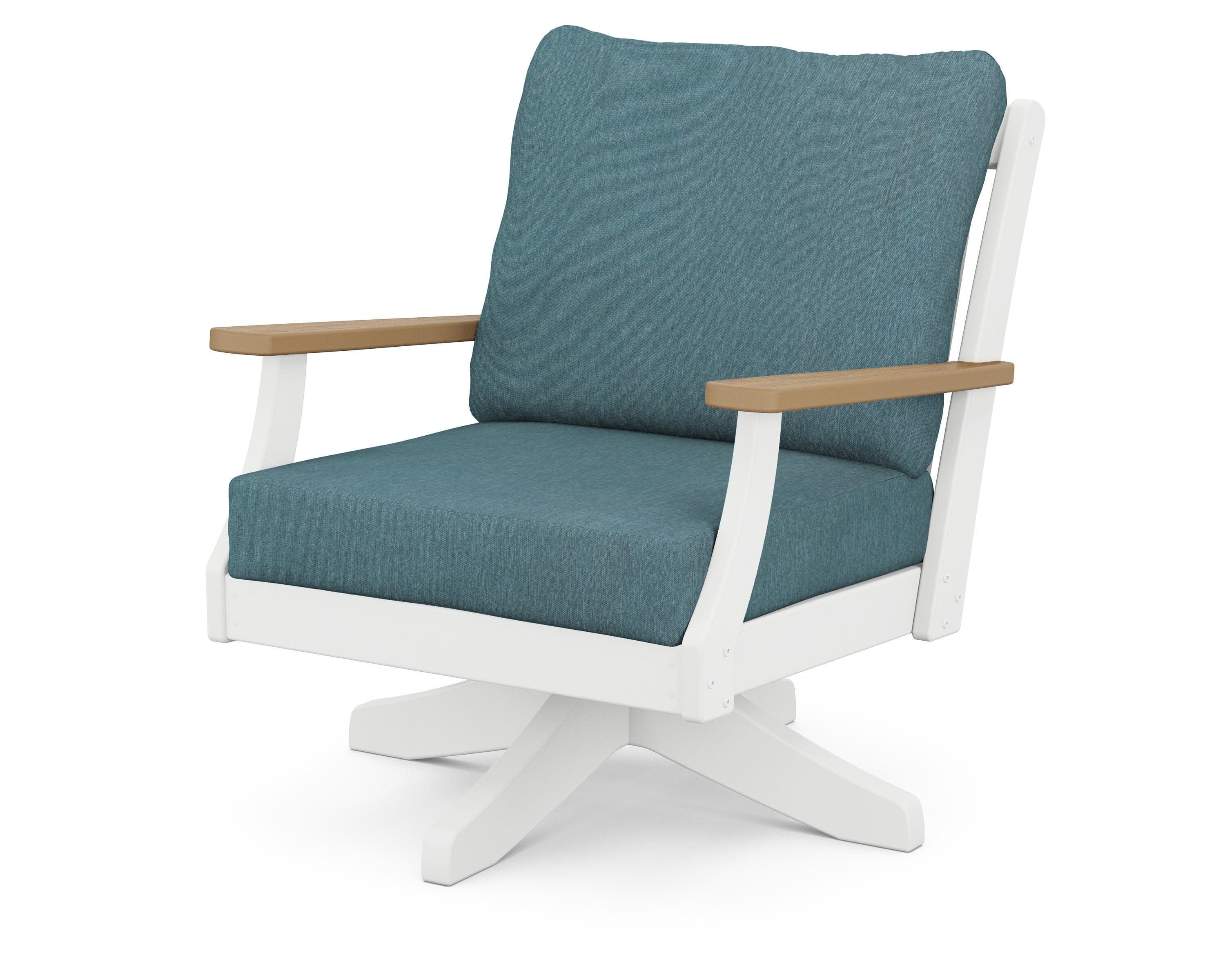 Braxton Deep Seating Swivel Chair in White / Natural / Ocean Teal
