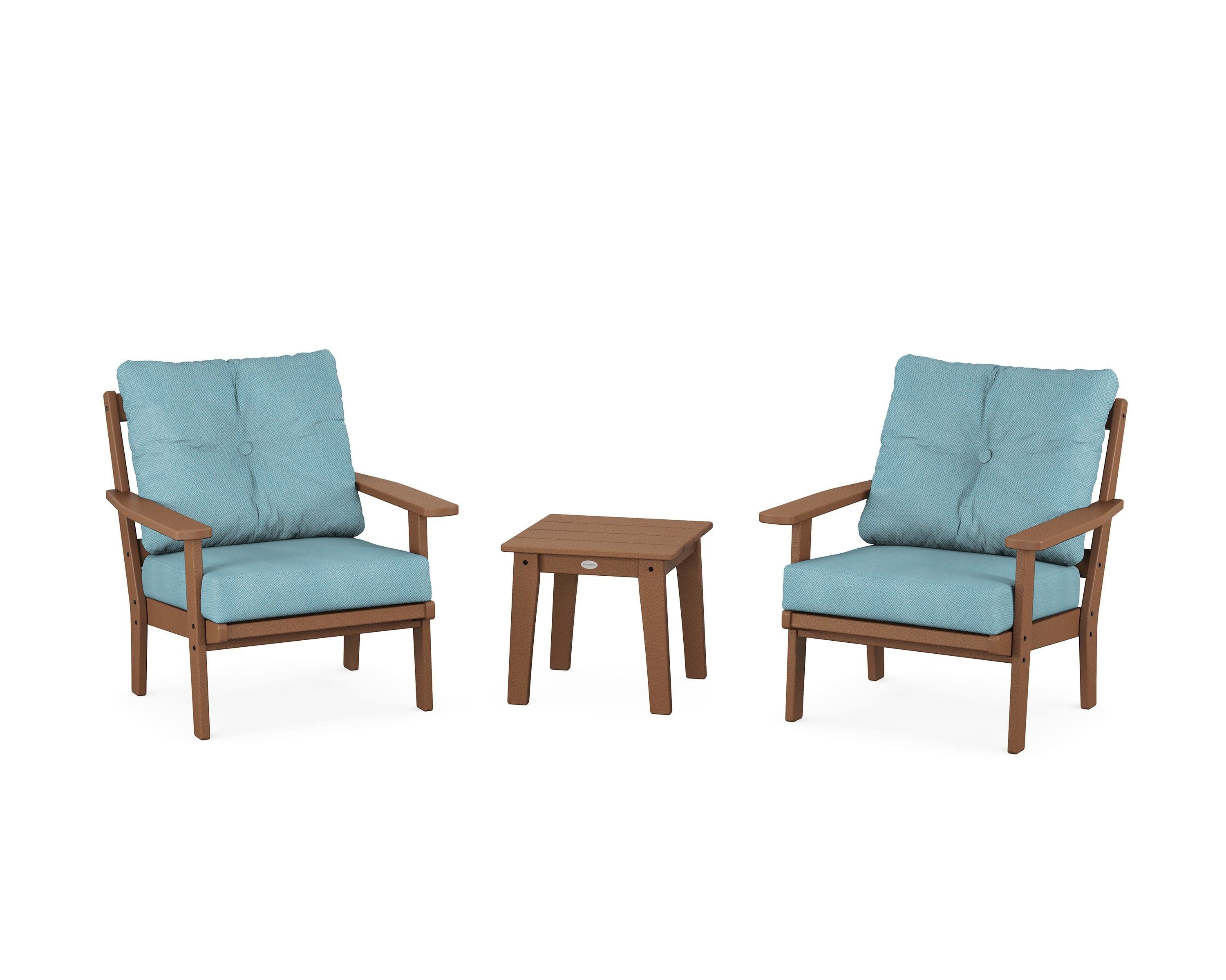 Prairie 3-Piece Deep Seating Set in Teak / Lattice Sky Blue
