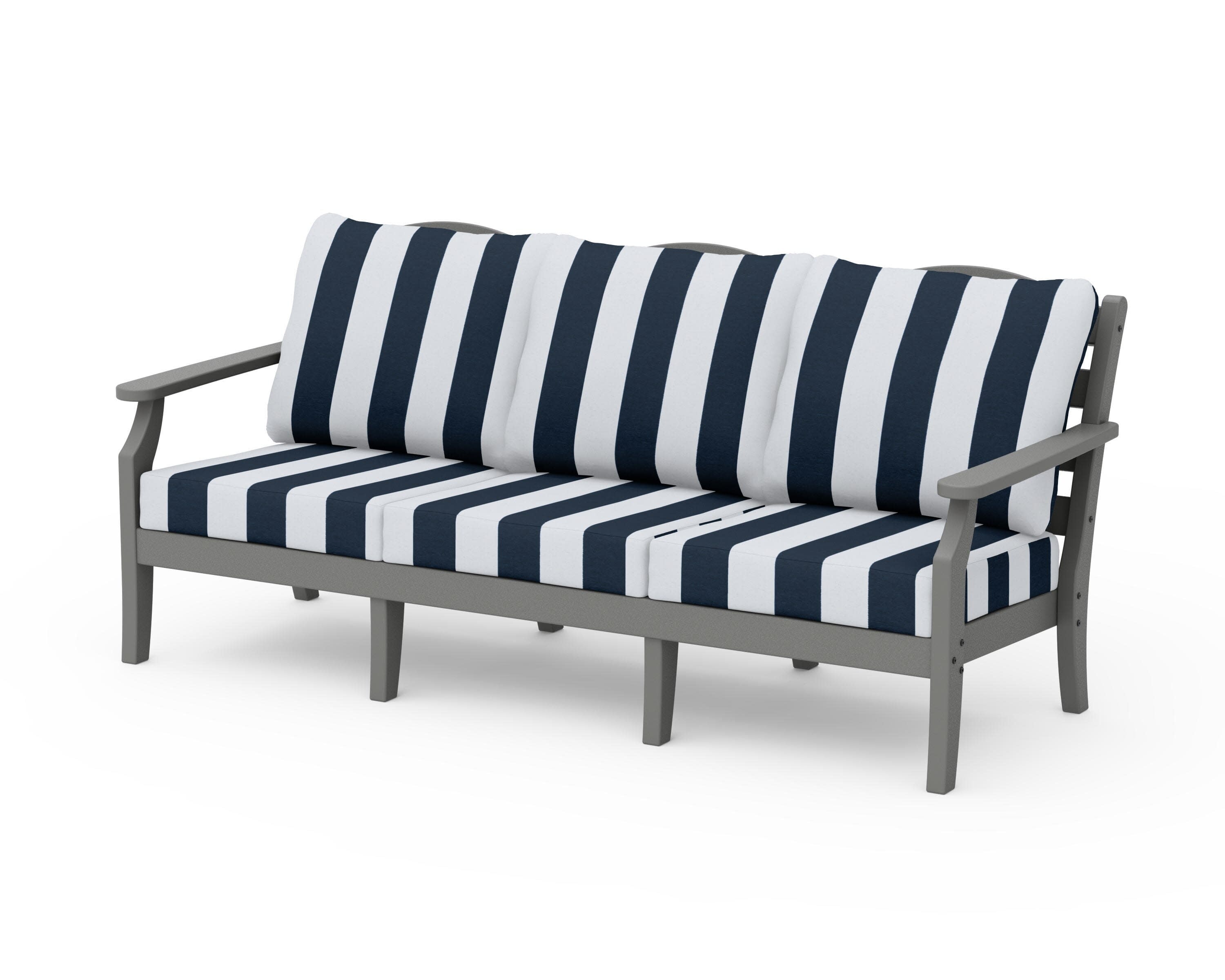 Savannah Deep Seating Sofa in Slate Grey / Cabana Stripe Marine Indigo