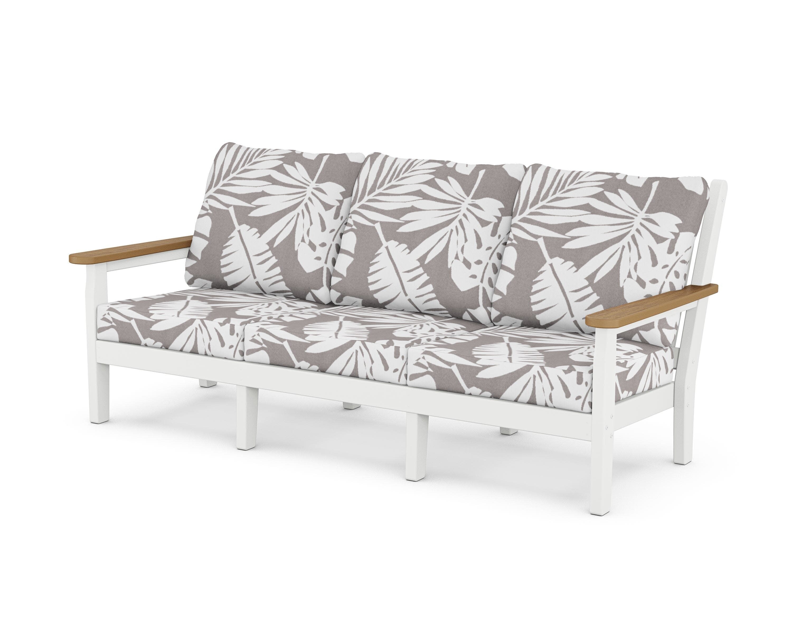 Chippendale Deep Seating Sofa in White / Natural / Leaf Grey Mist
