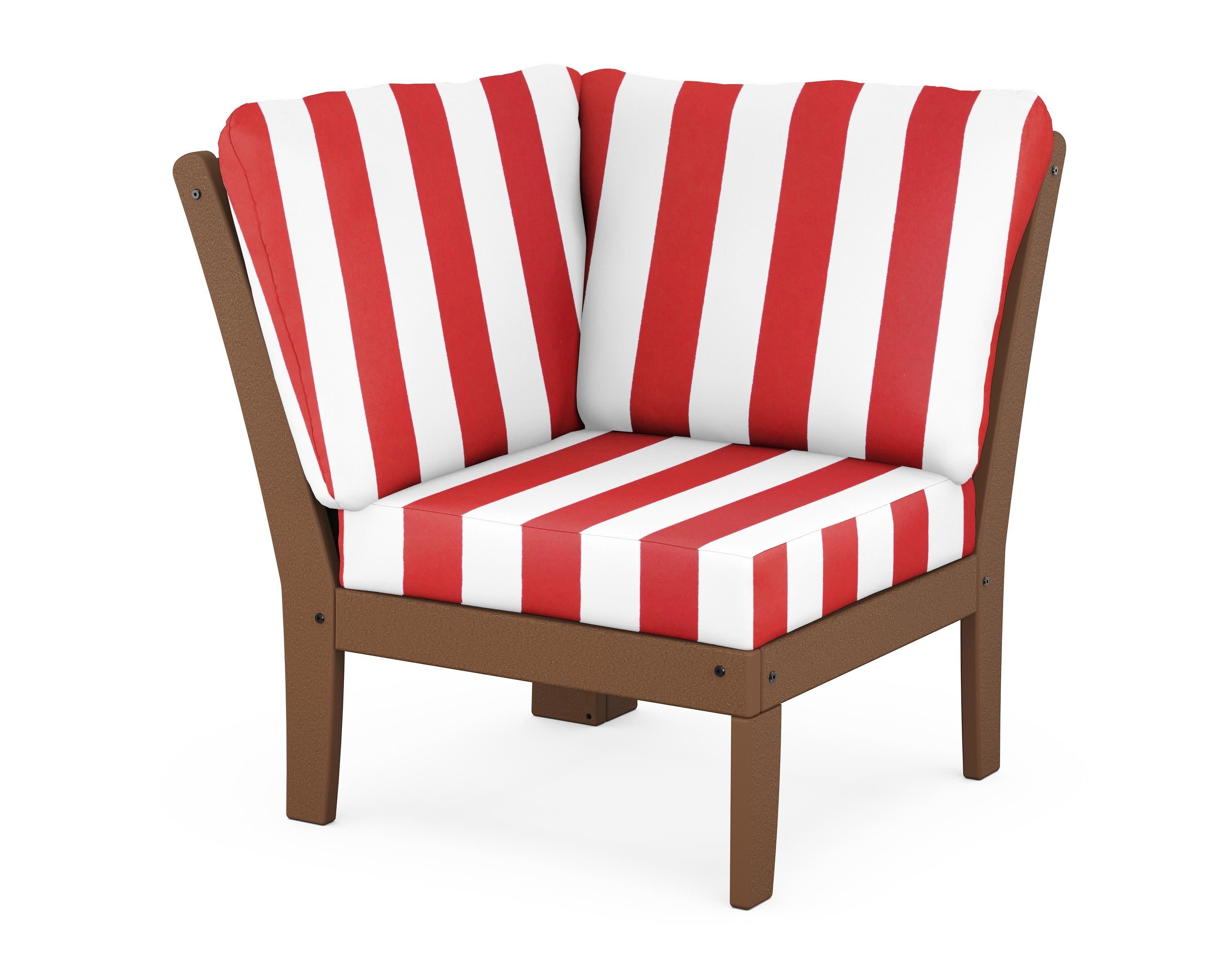 Braxton Modular Corner Chair in Teak / Cabana Stripe Crimson