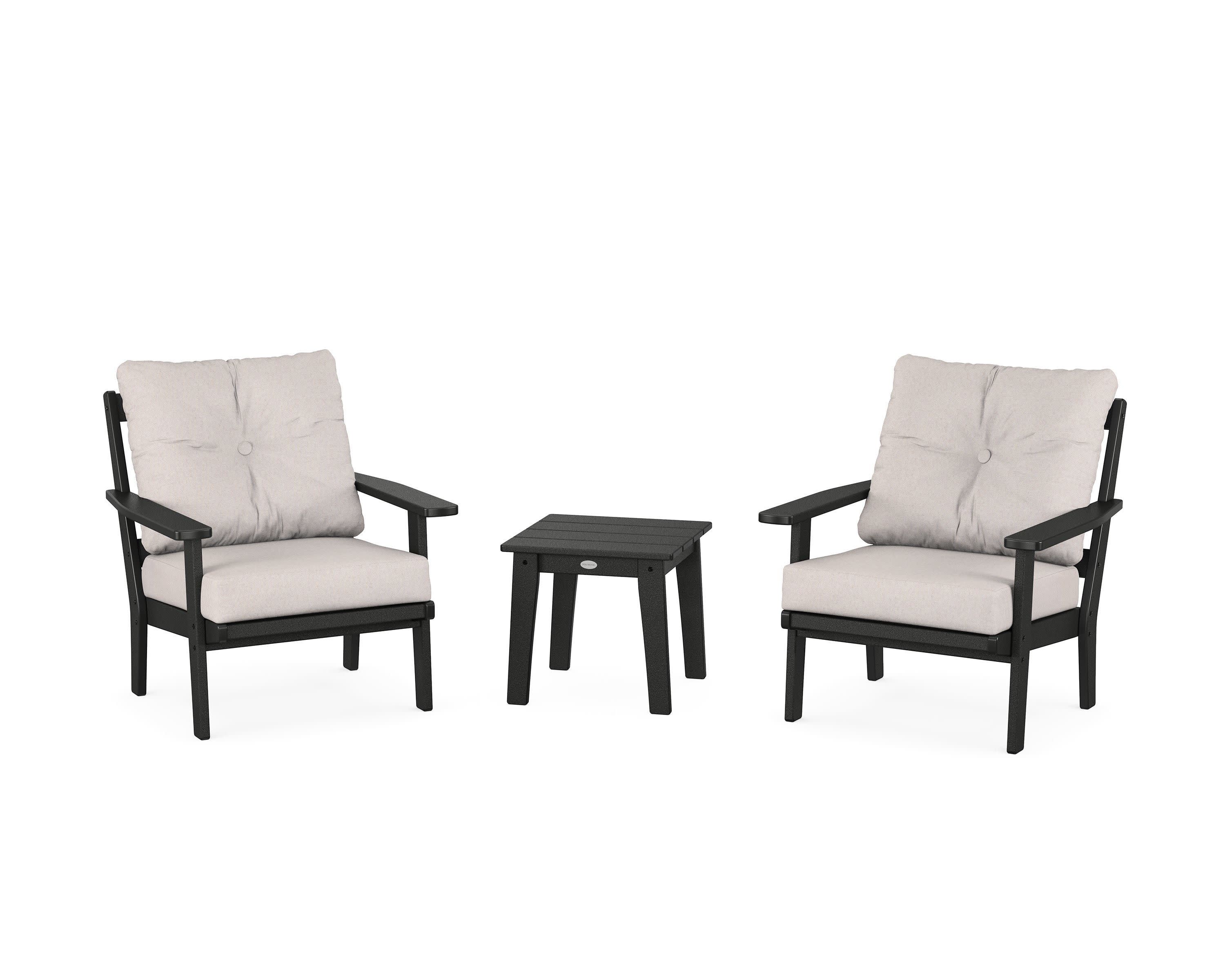 Oxford 3-Piece Deep Seating Set in Black / Dune Burlap