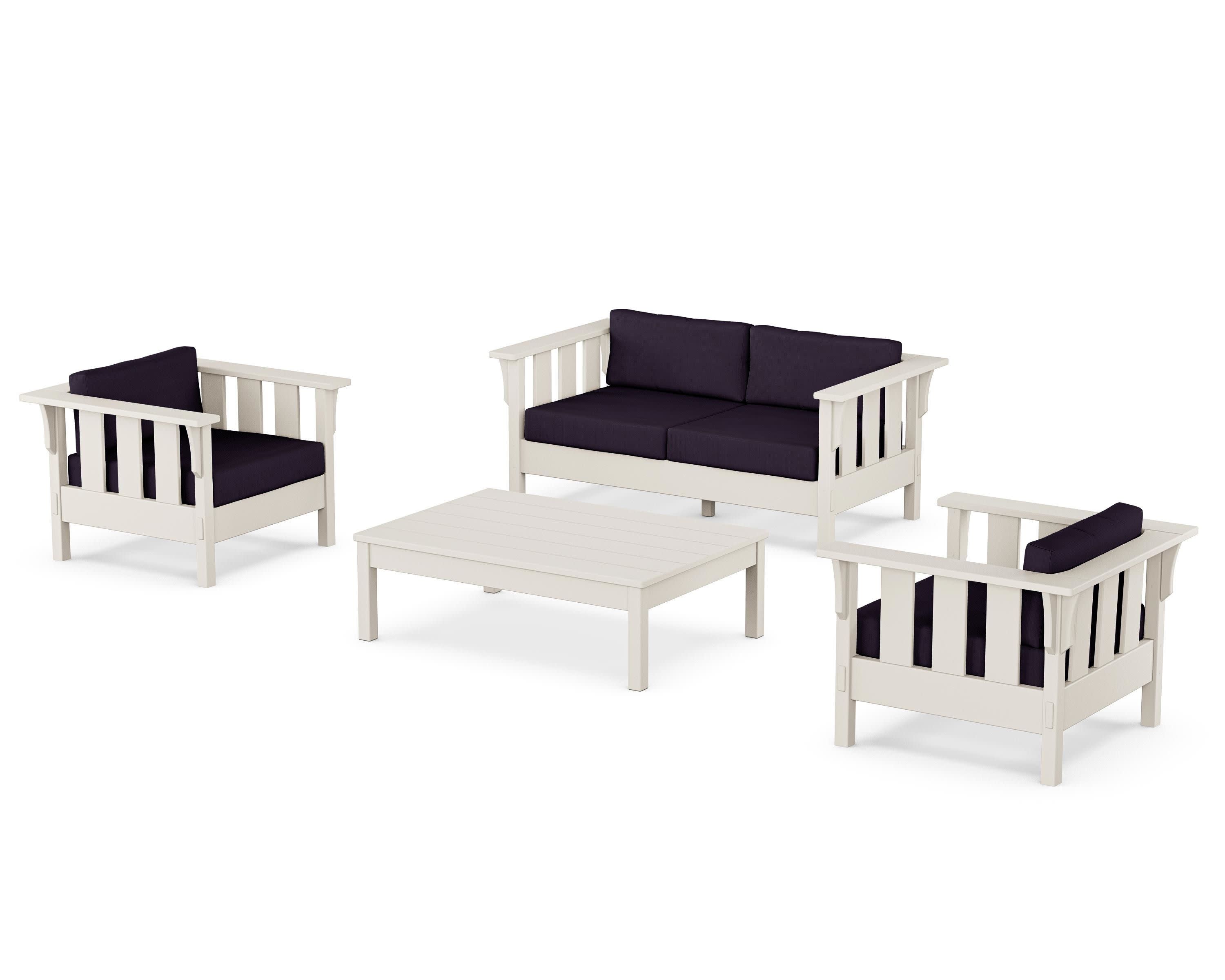 Acadia 4-Piece Deep Seating Set with Loveseat in Sand / Navy Linen