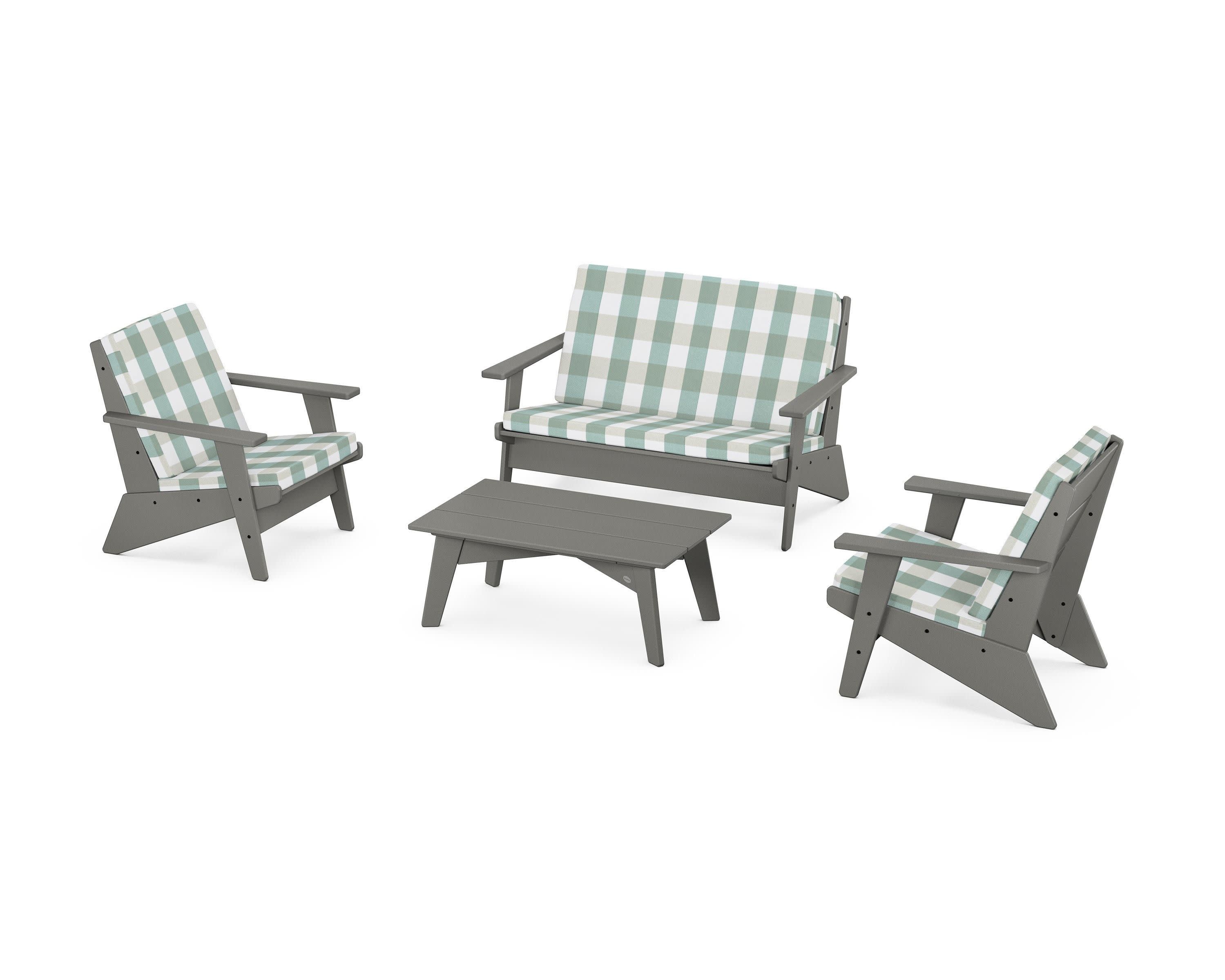 Riviera Modern Lounge 4-Piece Set in Slate Grey / Buffalo Plaid Glacier Spa