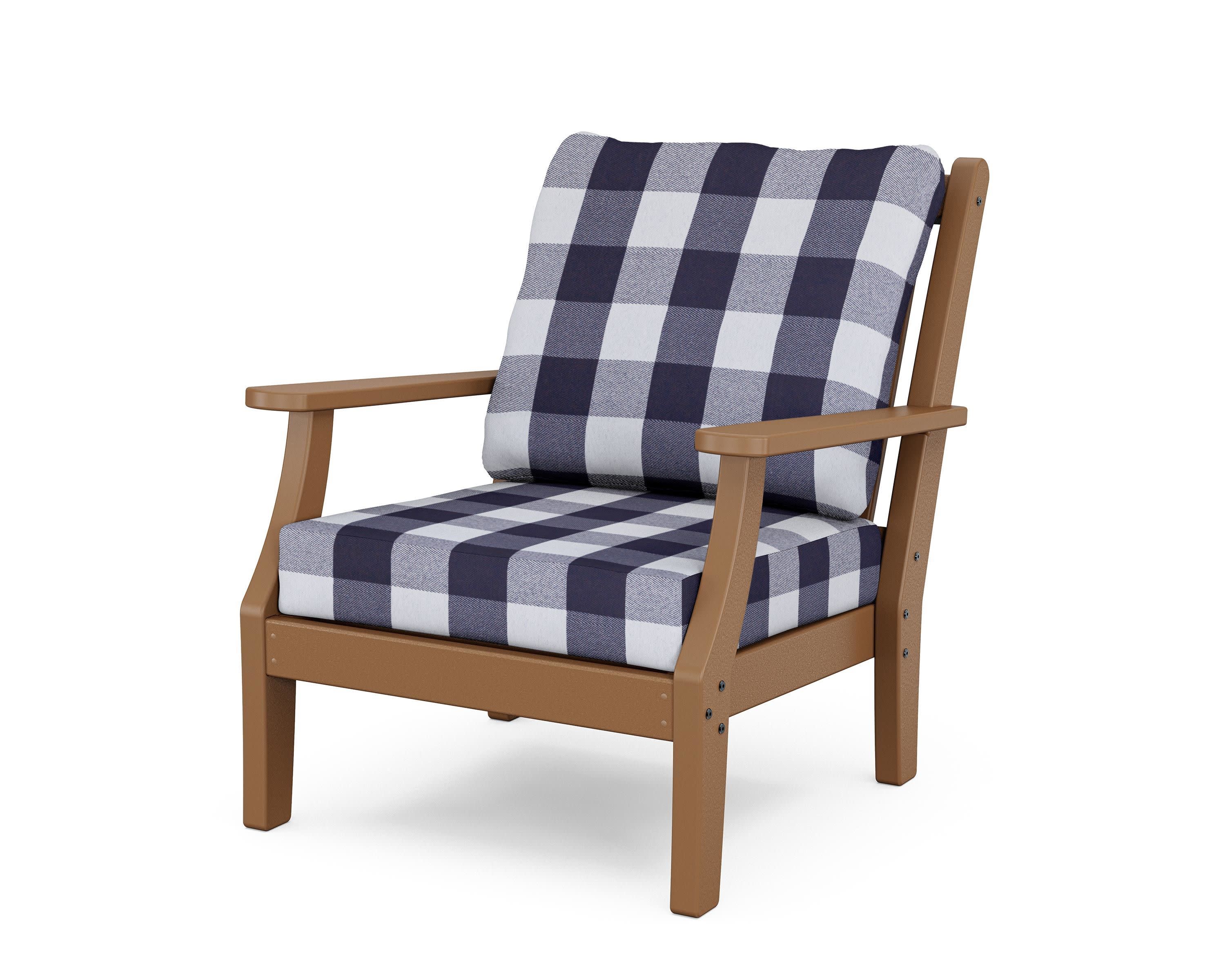 Wovendale Deep Seating Chair in Teak / Buffalo Plaid Navy