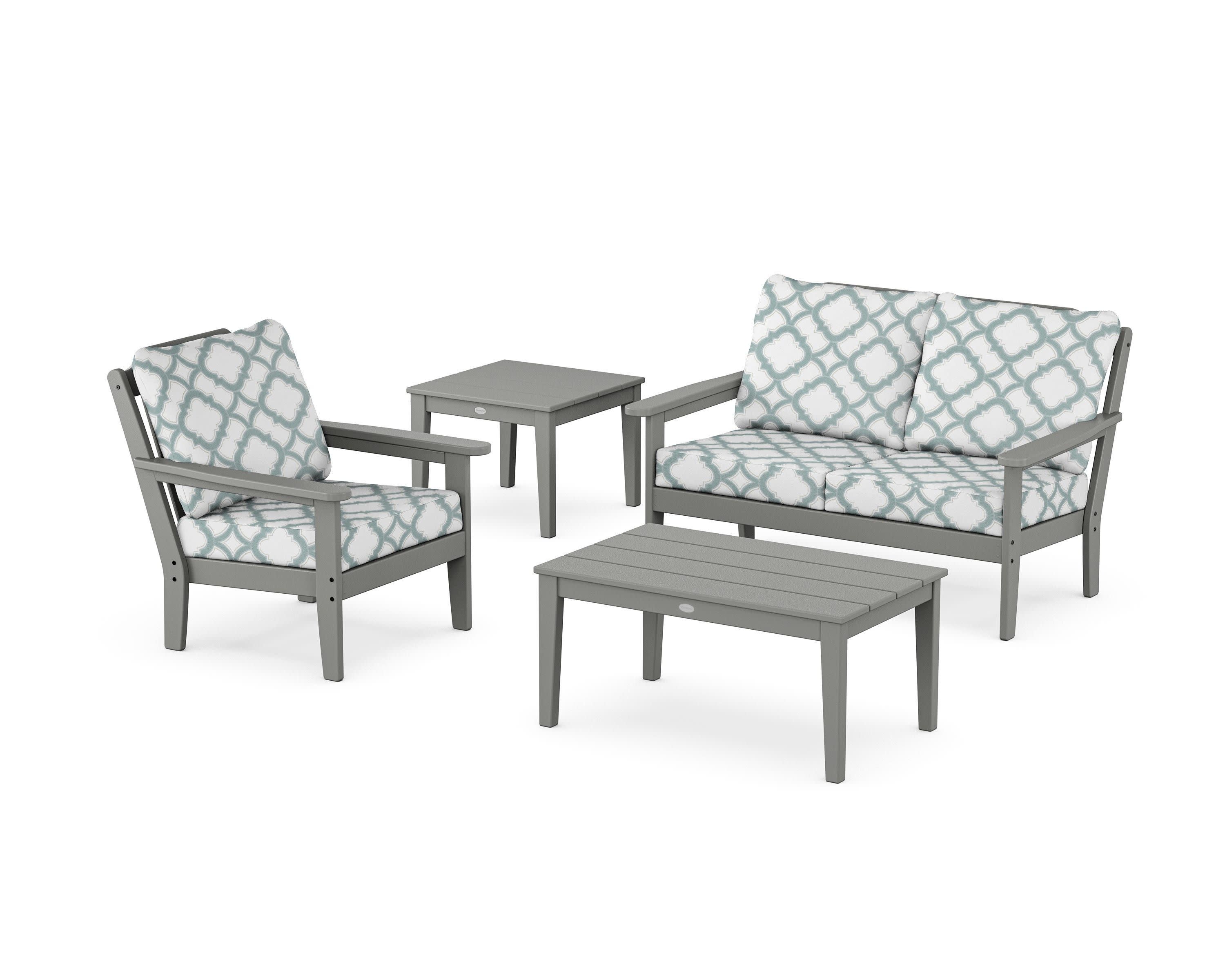 Wovendale 4-Piece Deep Seating Set in Slate Grey / Trellis Glacier Spa
