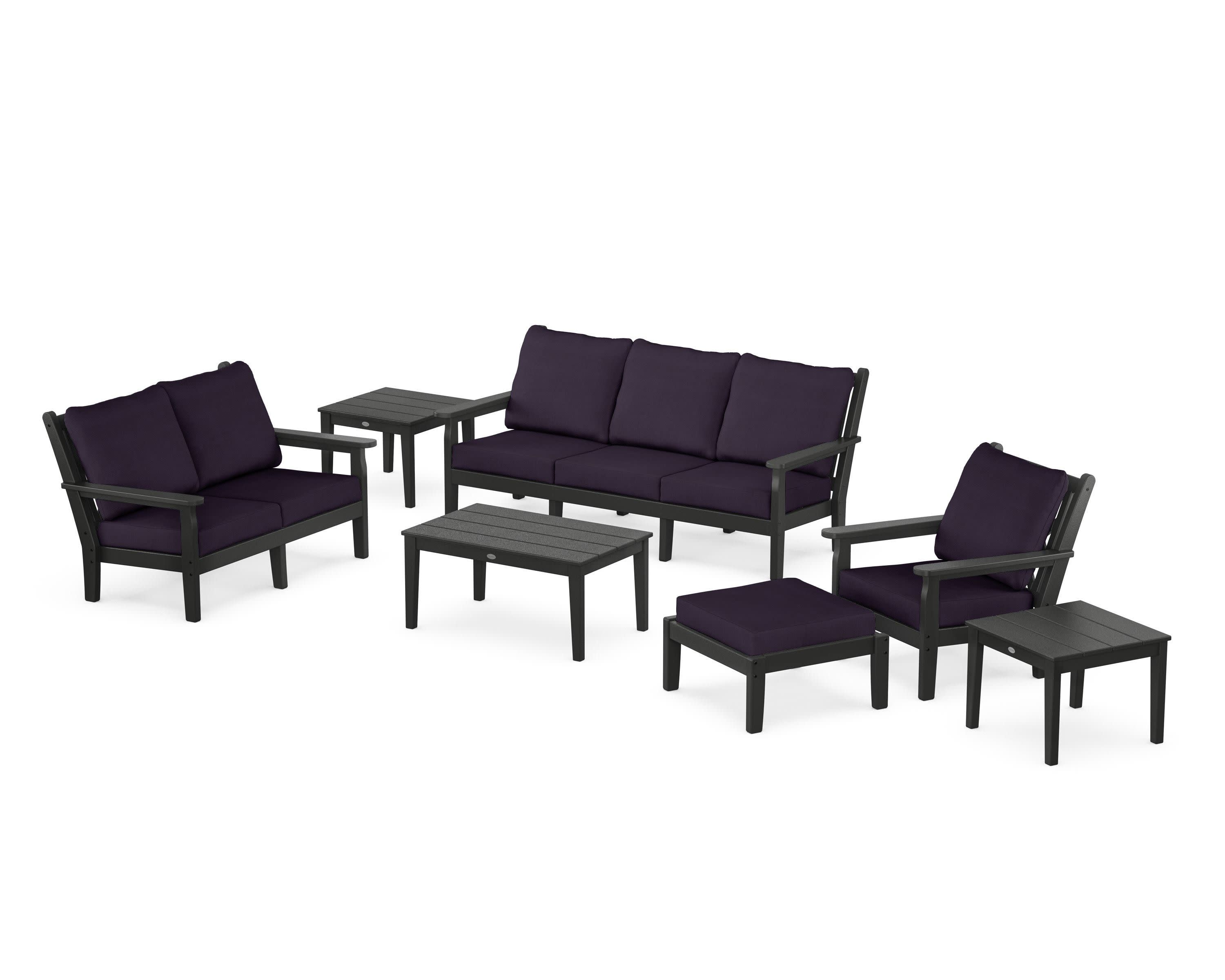Chippendale 7-Piece Deep Seating Set in Black / Navy Linen