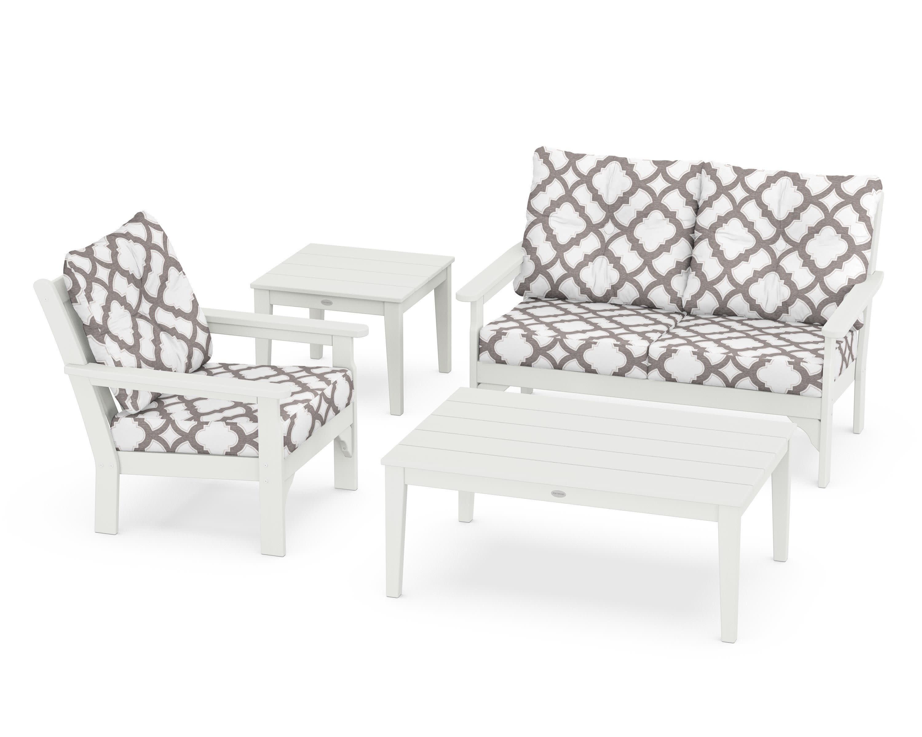 Vineyard 4-Piece Deep Seating Set in Vintage White / Trellis Grey Mist