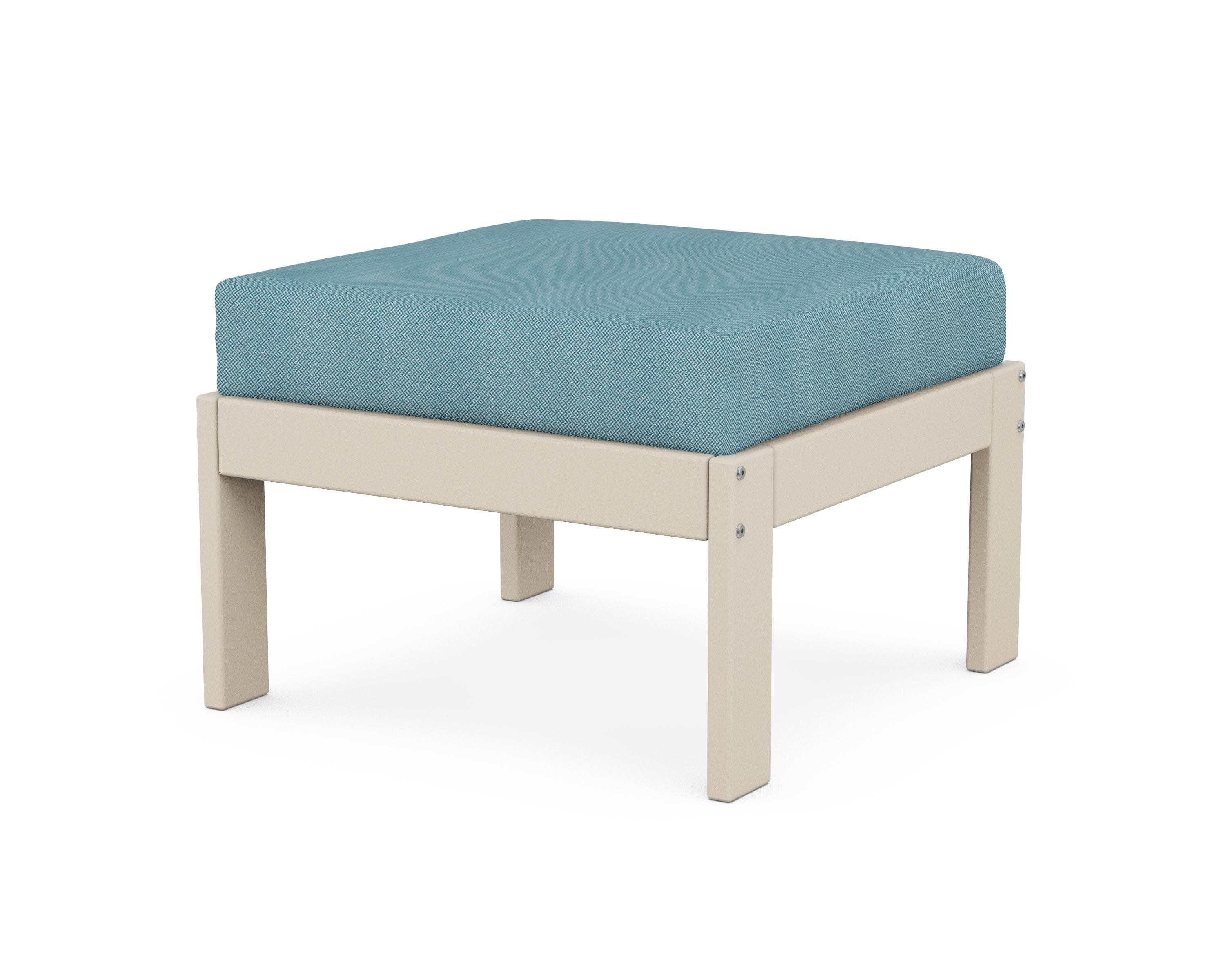 Vineyard Modular Ottoman in Sand / Lattice Sky Blue