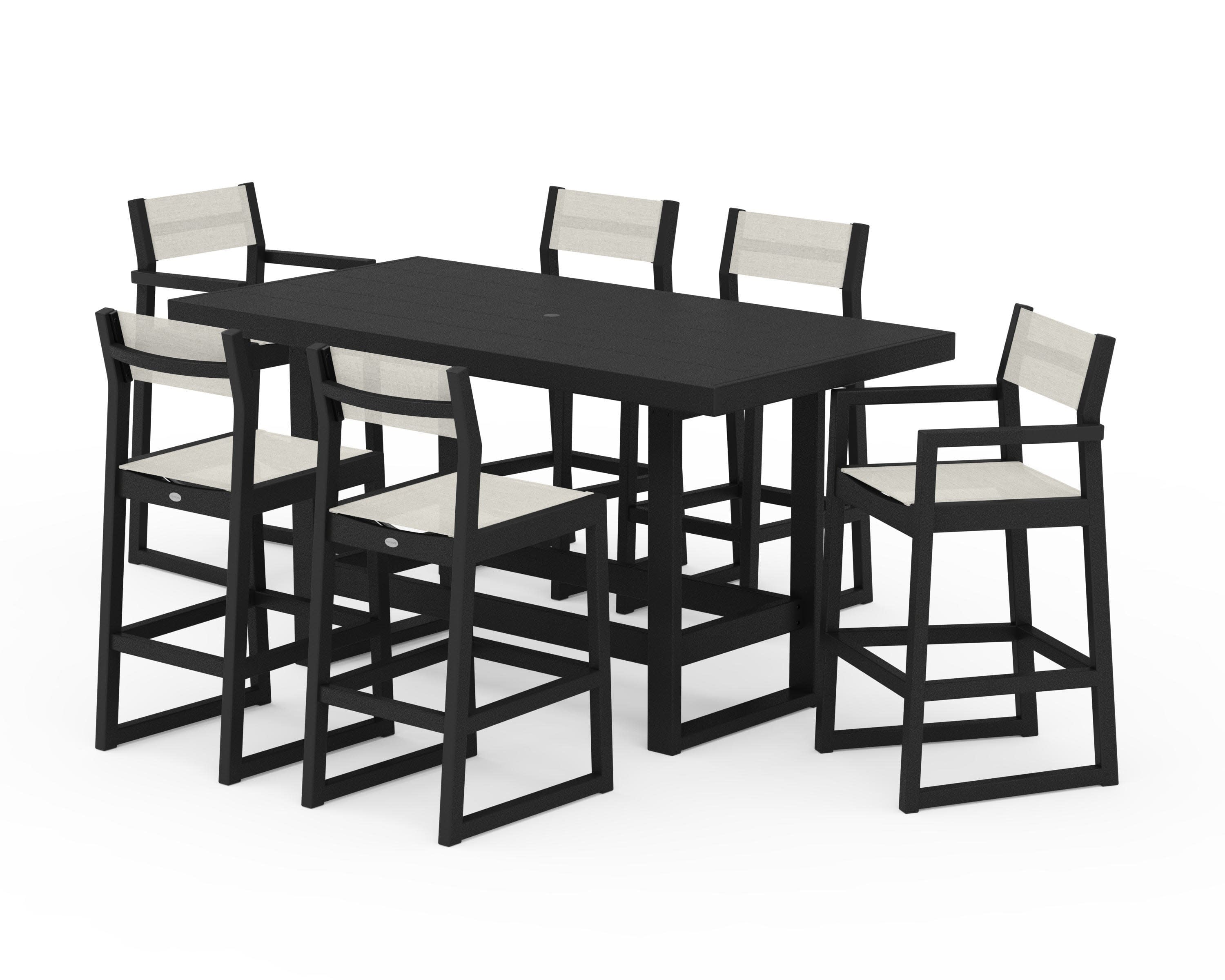 EDGE Sling 7-Piece Bar Table Set in Black / Parchment Sling