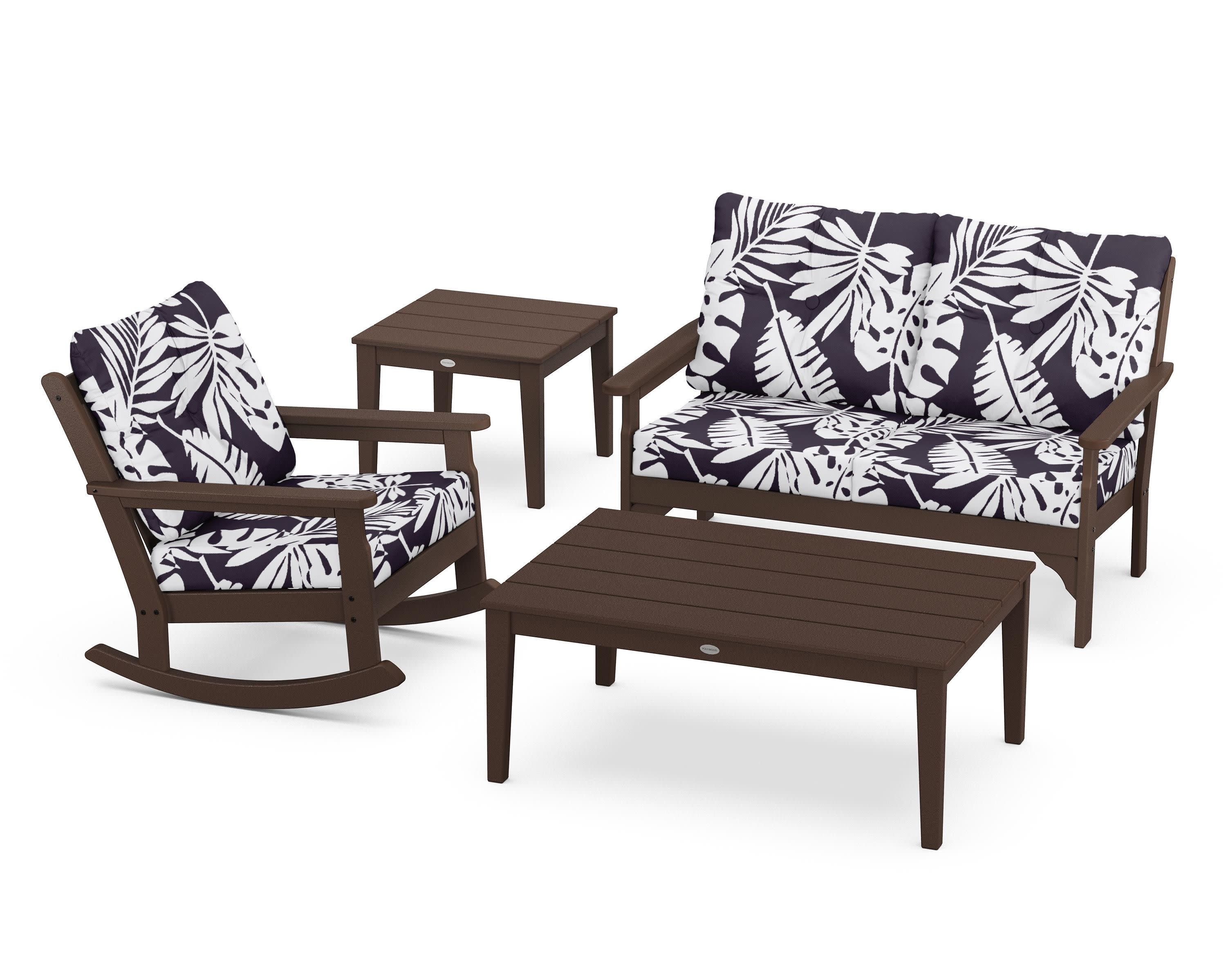 Vineyard 4-Piece Deep Seating Rocker Set in Mahogany / Leaf Navy