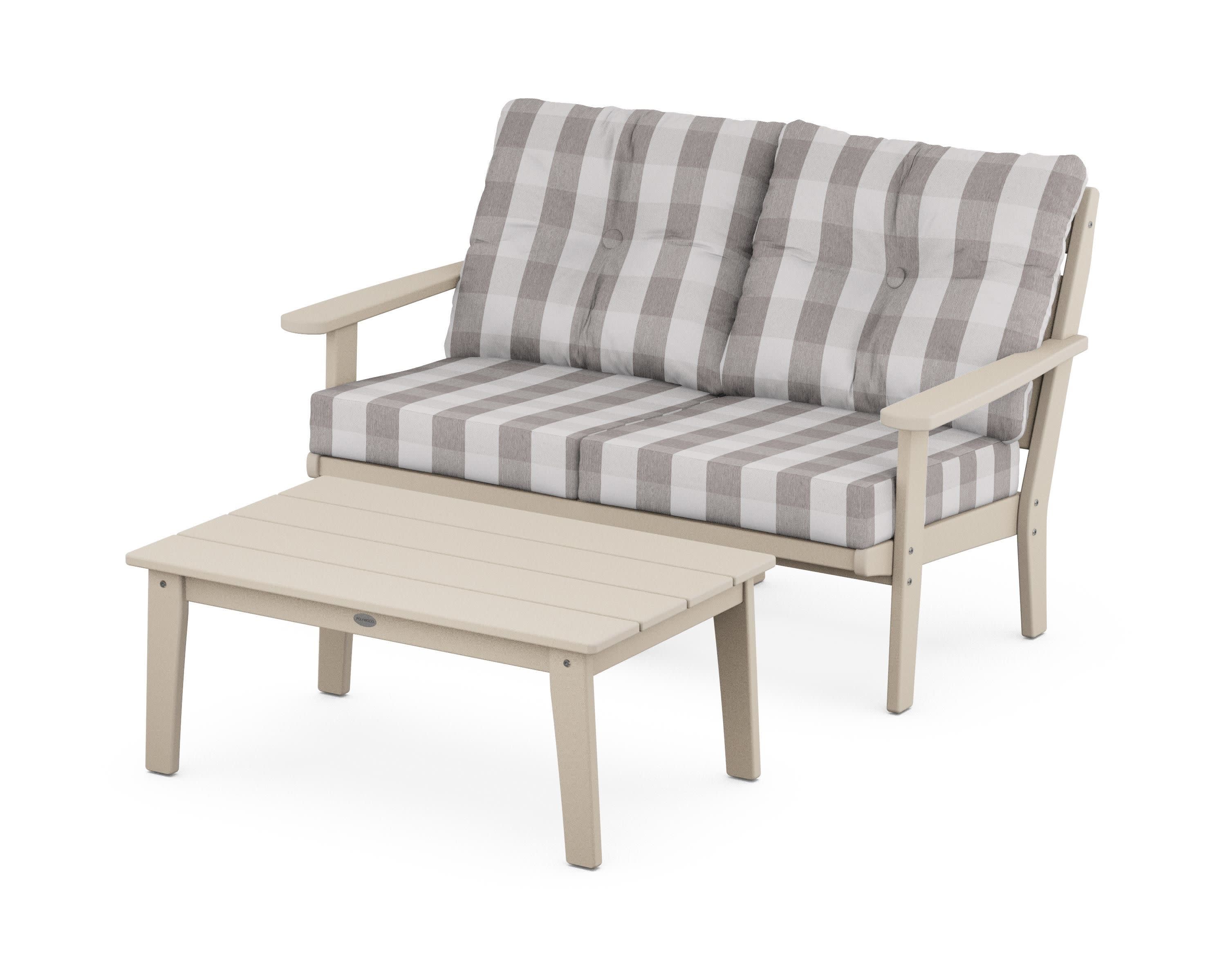 Lakeside 2-Piece Lounge Loveseat Set in Sand / Buffalo Plaid Grey Mist