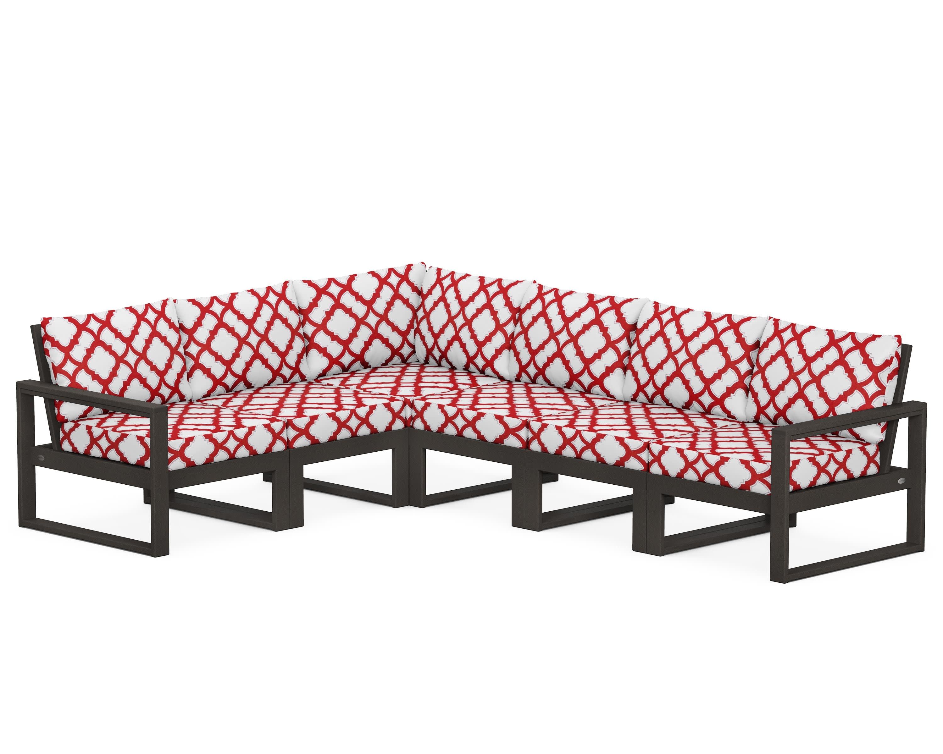 EDGE 6-Piece Modular Deep Seating Set in Vintage Coffee / Trellis Crimson