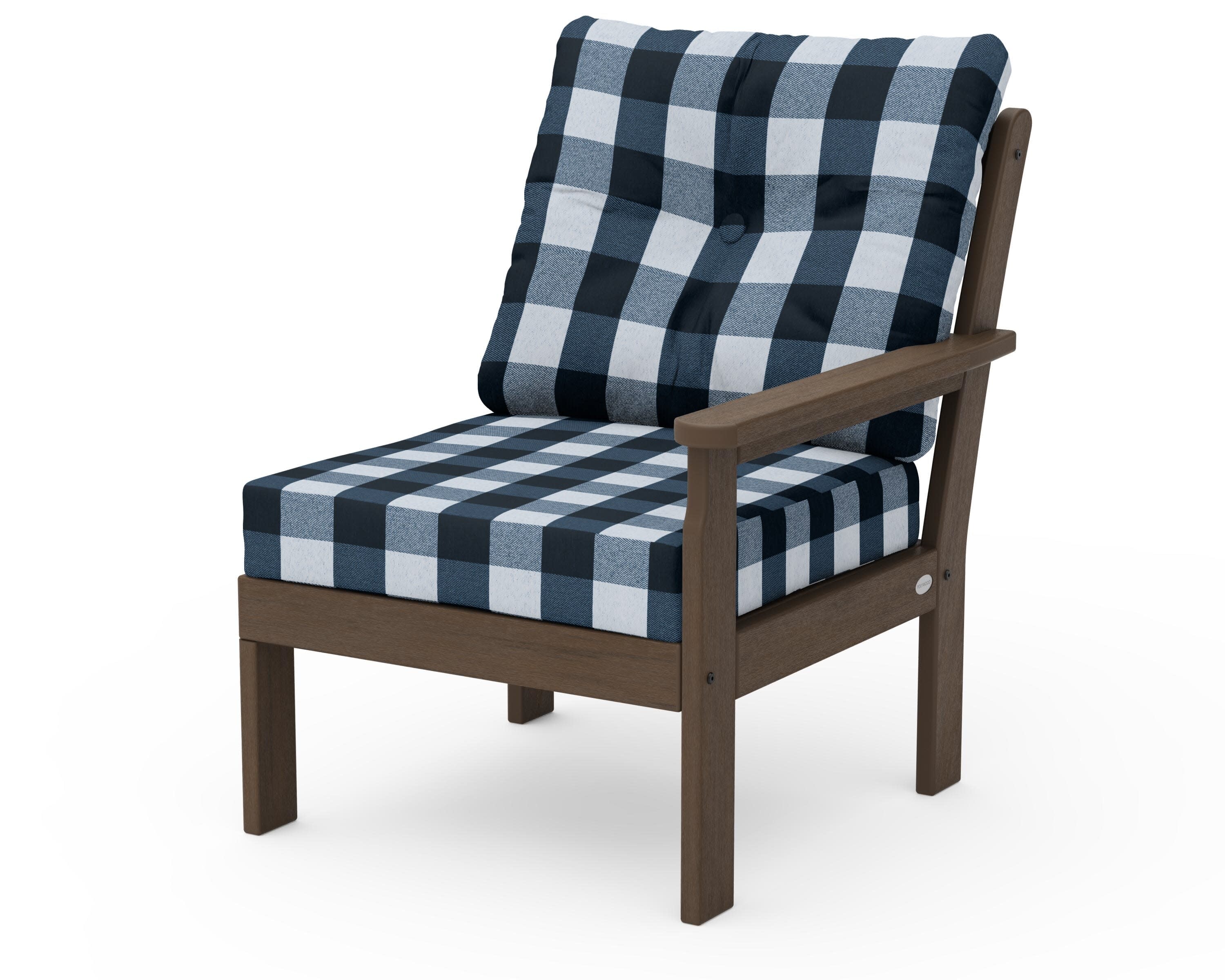 Vineyard Modular Right Arm Chair in Kona / Buffalo Plaid Marine Indigo